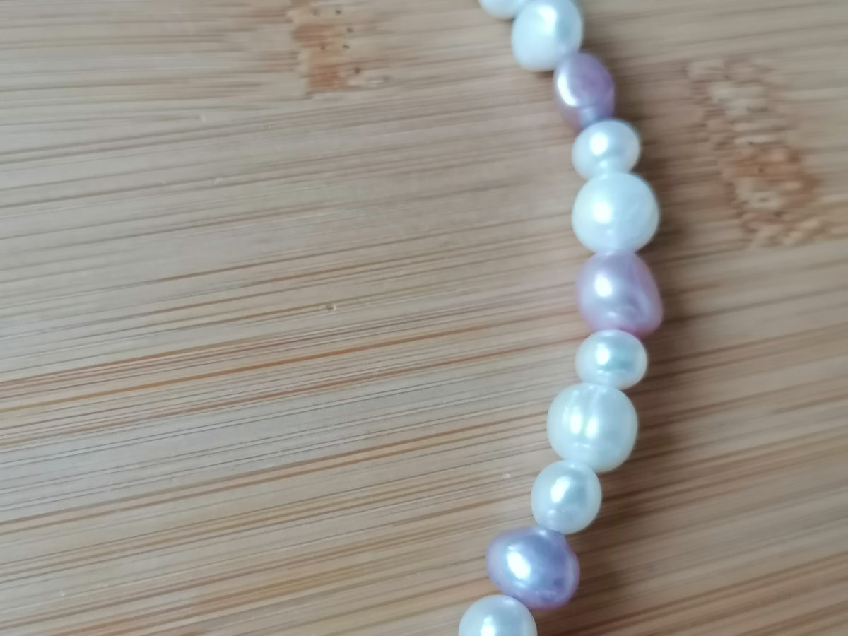 White & Lavender Freshwater Pearl Necklace with Mother of Pearl Heart