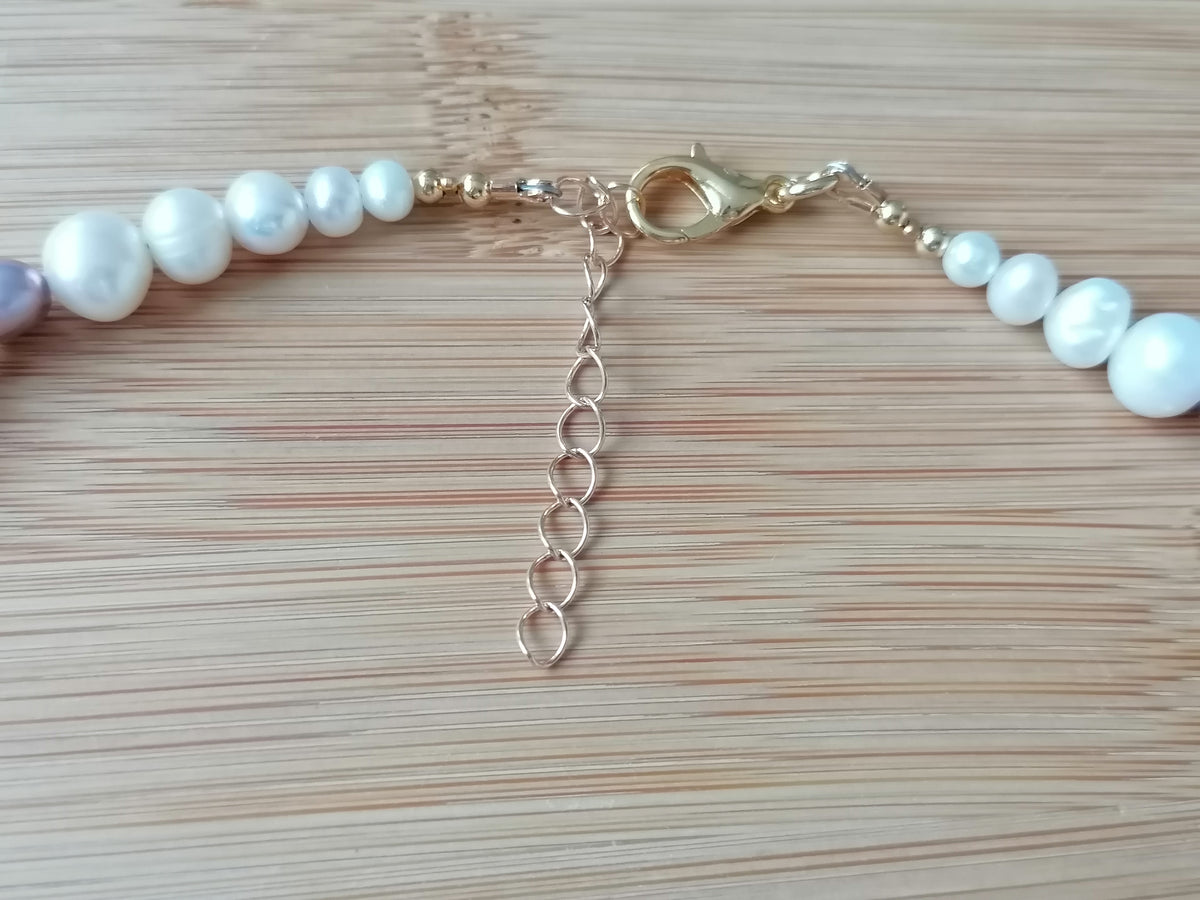 White & Lavender Freshwater Pearl Necklace with Mother of Pearl Heart