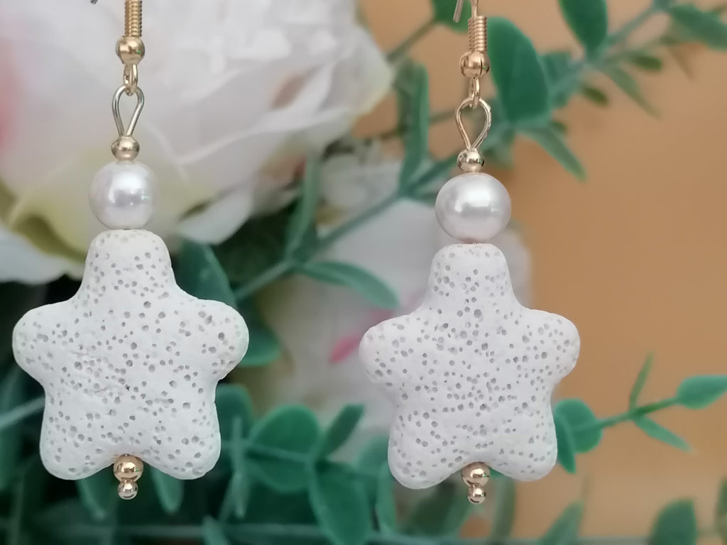 Lava Stone Starfish & Freshwater Pearl Drop Earrings