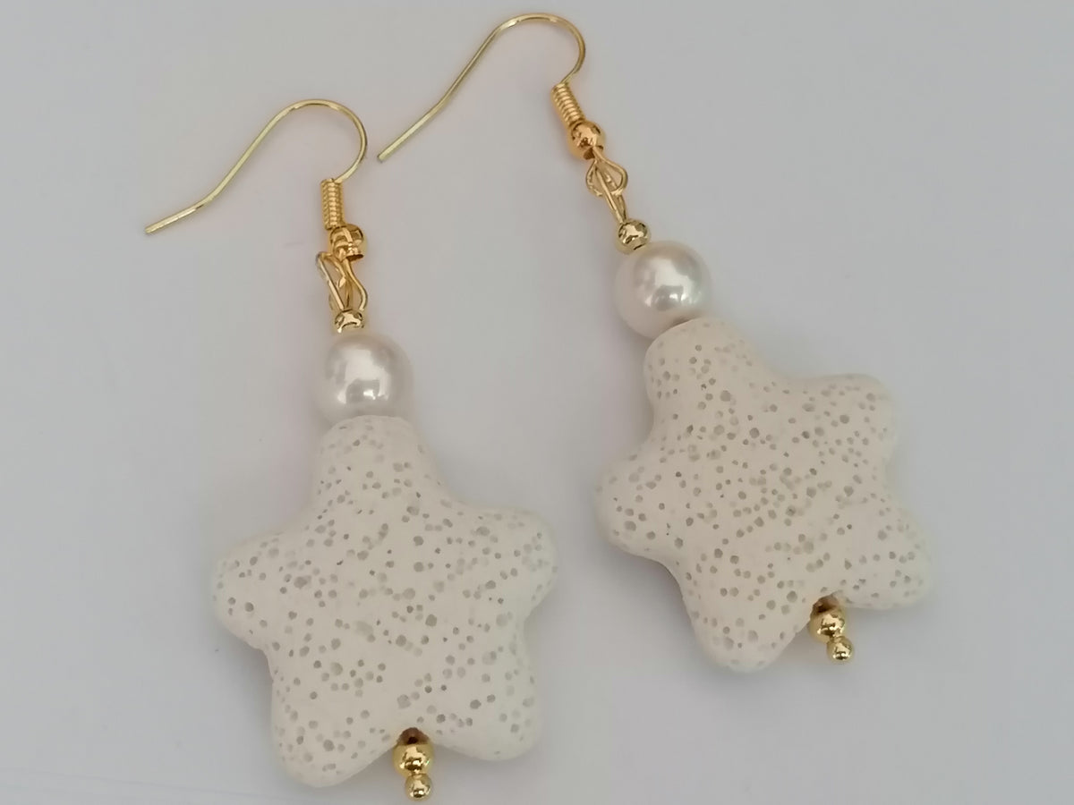 Lava Stone Starfish & Freshwater Pearl Drop Earrings
