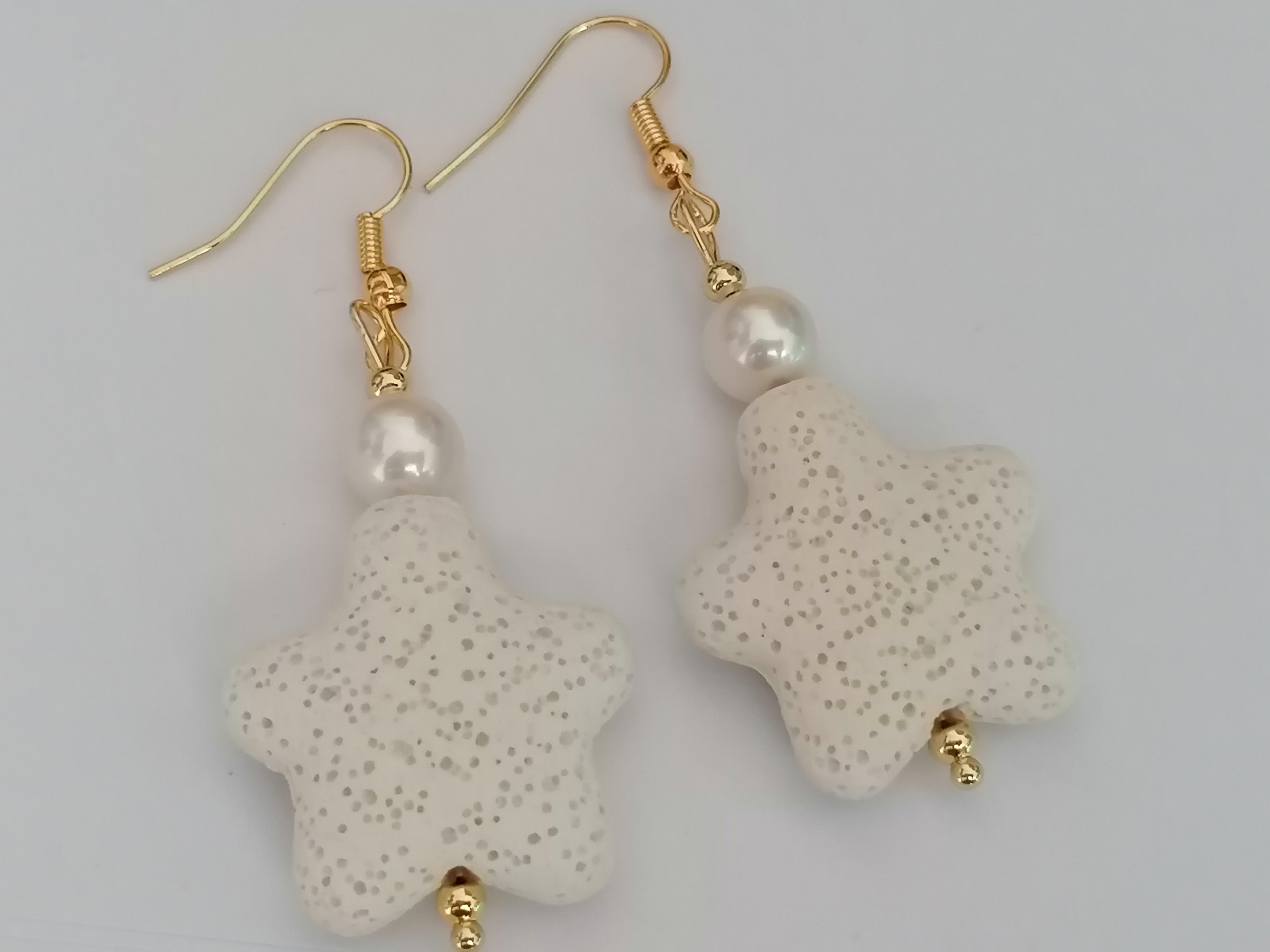 Lava Stone Starfish & Freshwater Pearl Drop Earrings