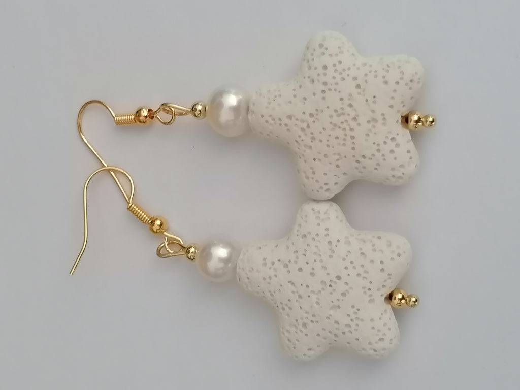 Lava Stone Starfish & Freshwater Pearl Drop Earrings