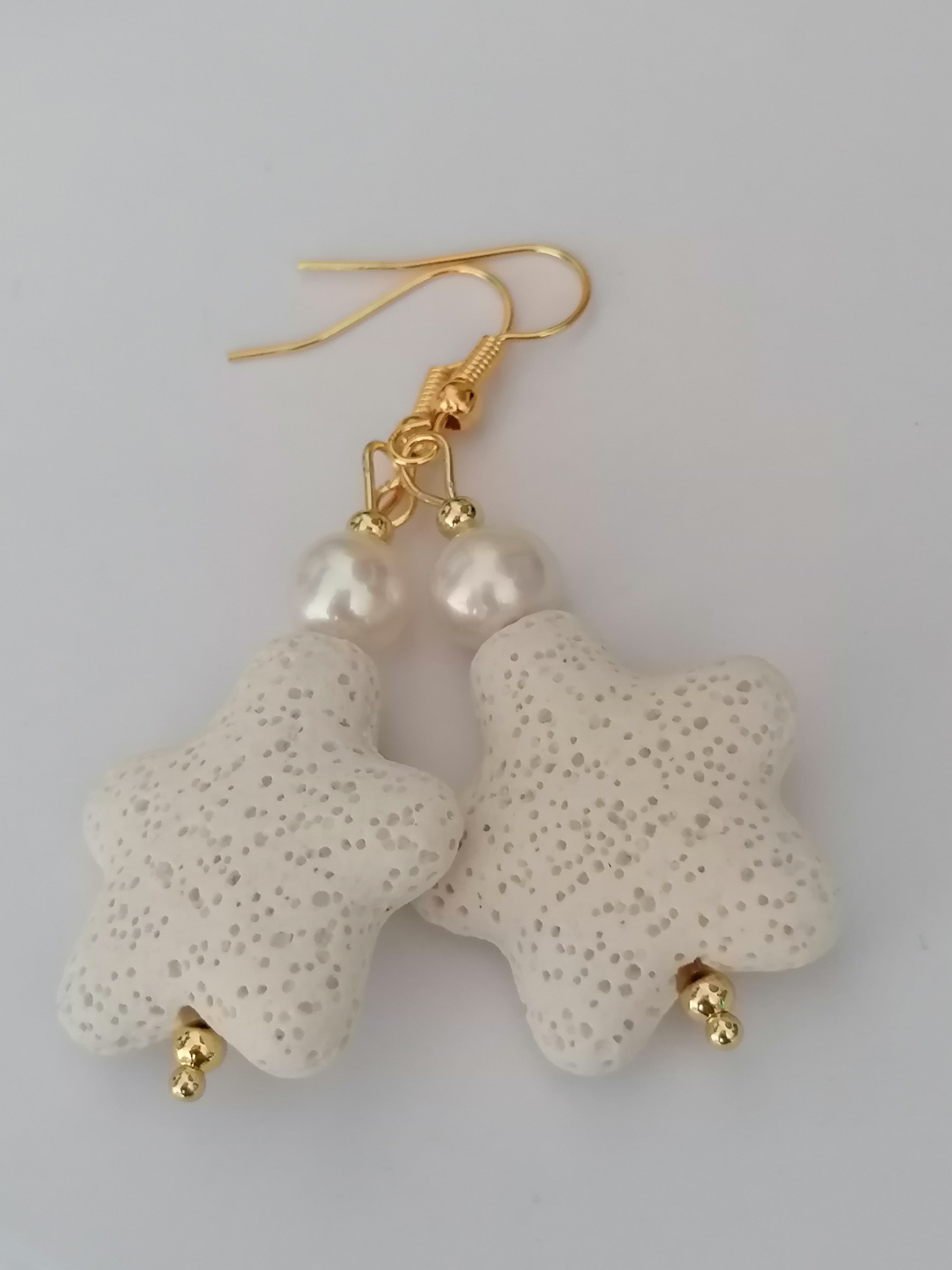 Lava Stone Starfish & Freshwater Pearl Drop Earrings