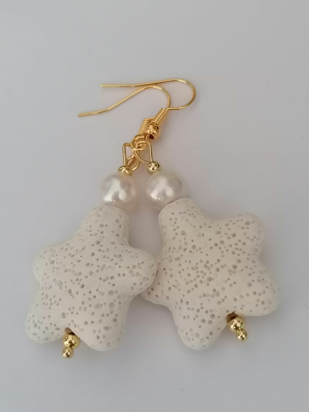 Lava Stone Starfish & Freshwater Pearl Drop Earrings