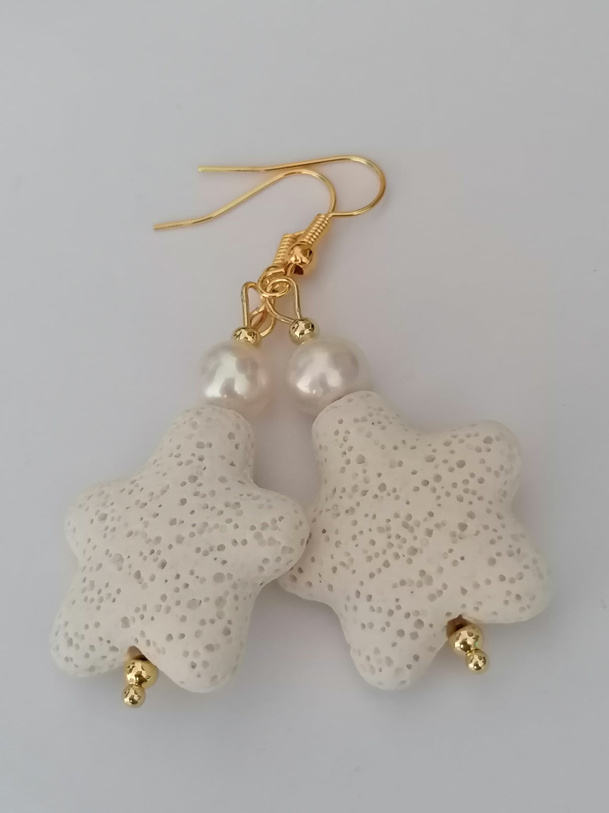Lava Stone Starfish & Freshwater Pearl Drop Earrings