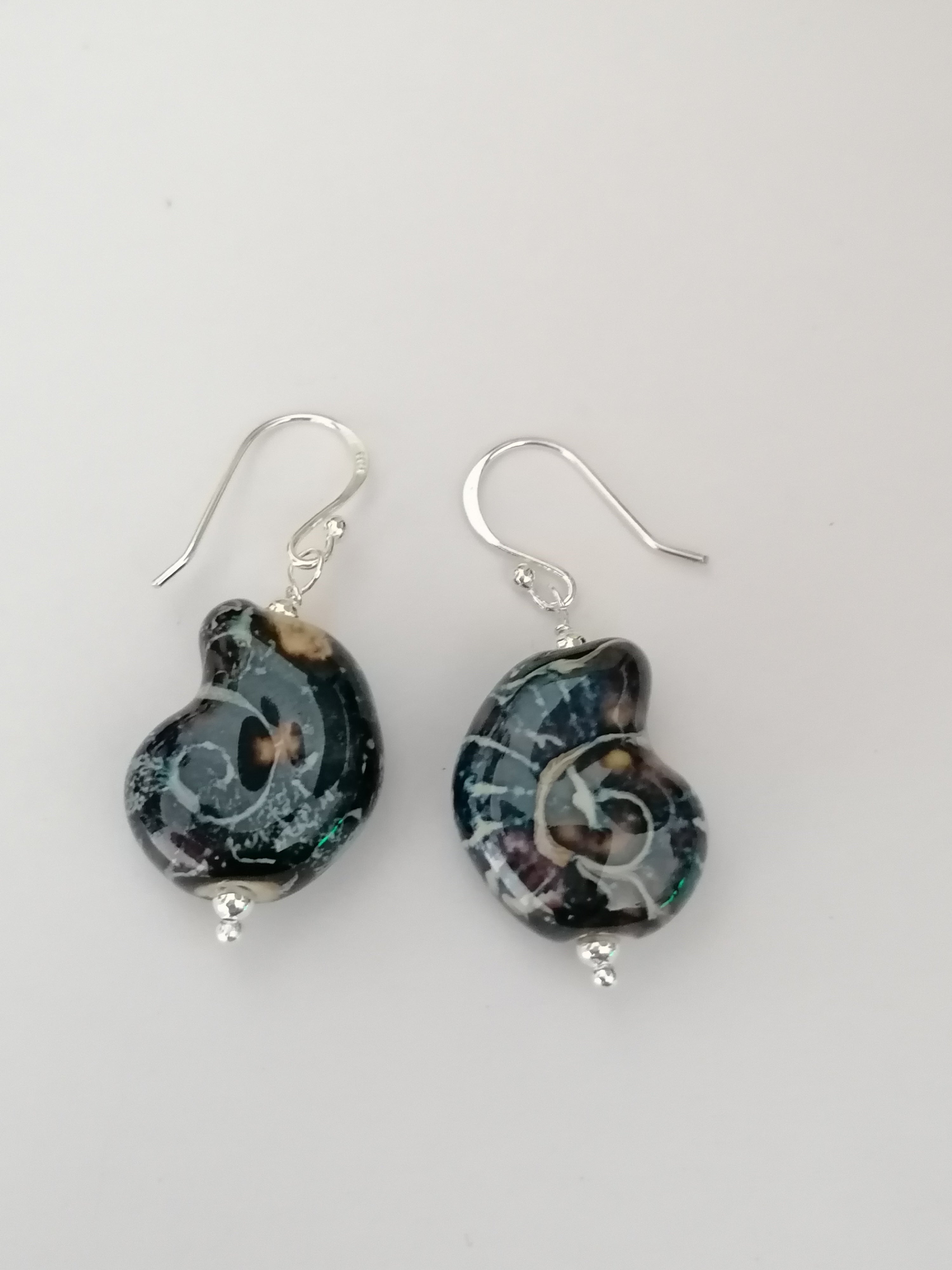 925 Sterling Silver Ceramic Nautilus Shell Drop Earrings