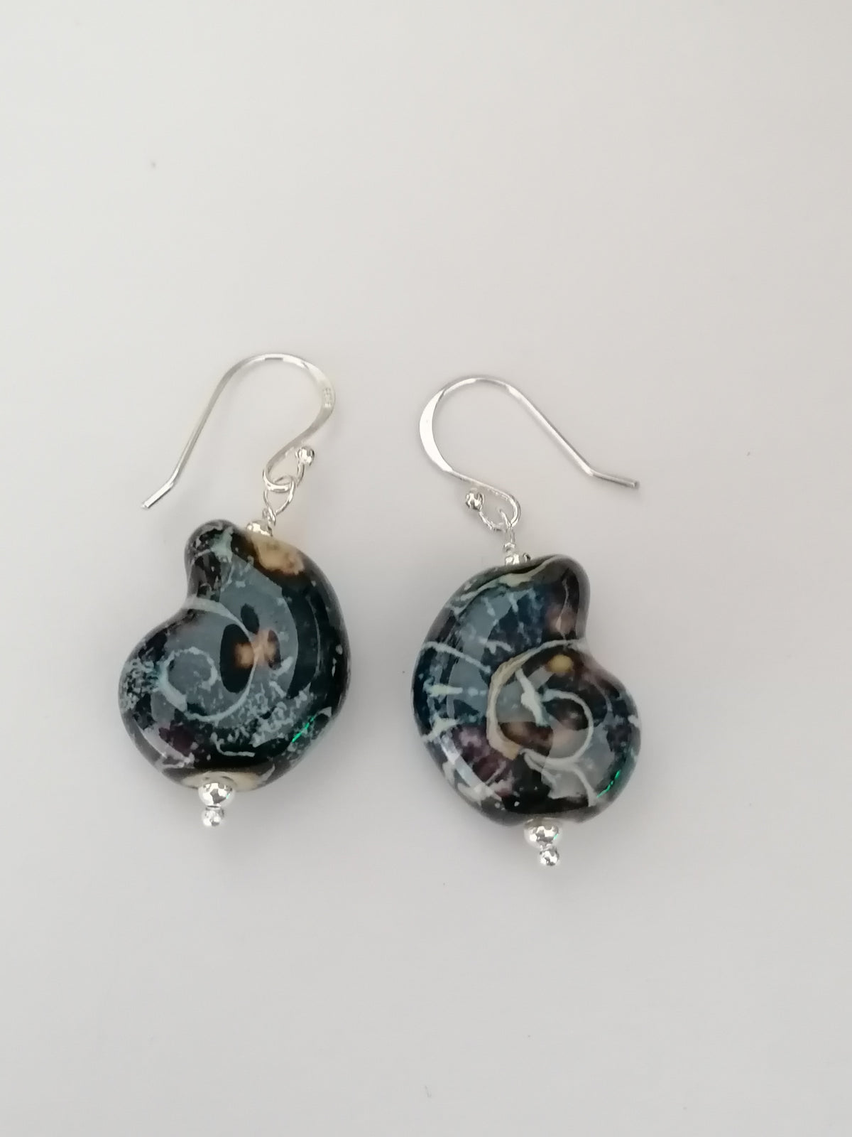 925 Sterling Silver Ceramic Nautilus Shell Drop Earrings