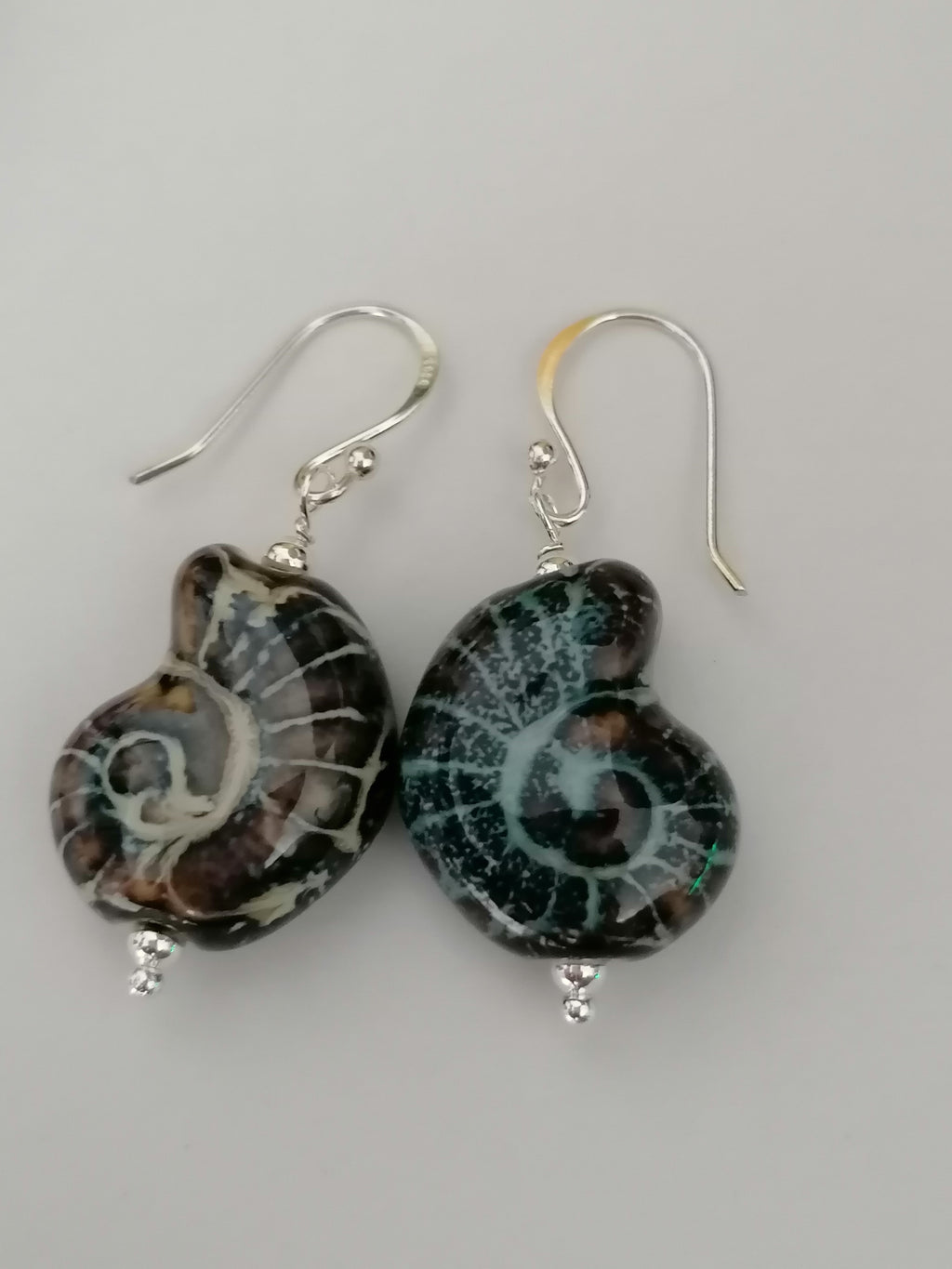 925 Sterling Silver Ceramic Nautilus Shell Drop Earrings