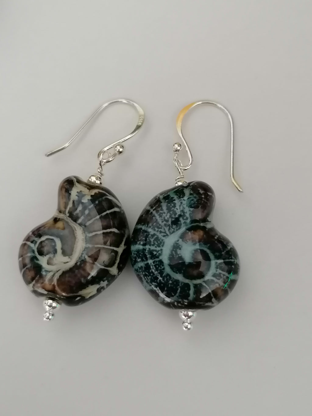 925 Sterling Silver Ceramic Nautilus Shell Drop Earrings