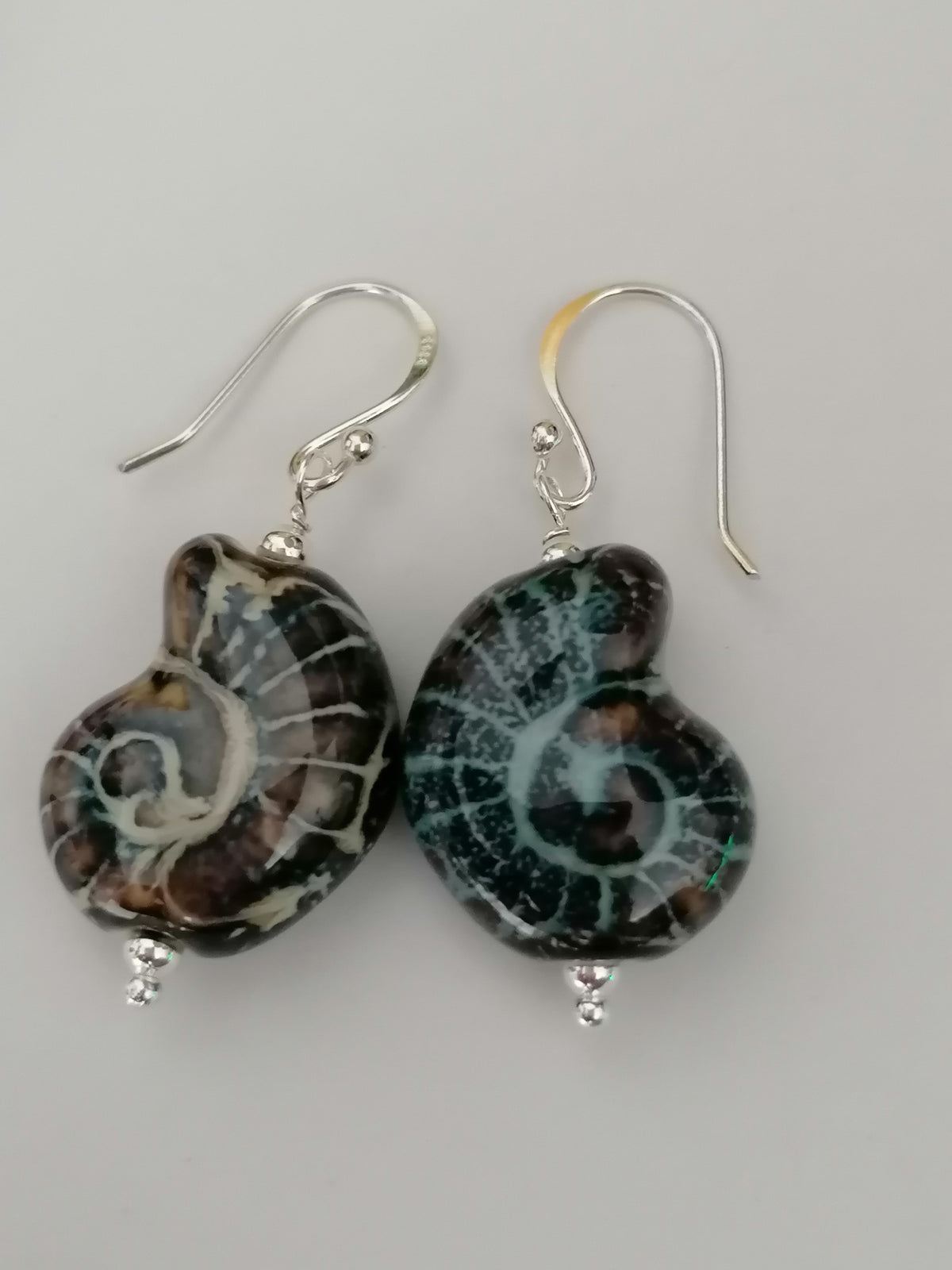 925 Sterling Silver Ceramic Nautilus Shell Drop Earrings