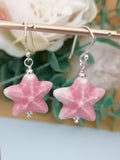 925 Sterling Silver Pink Ceramic Starfish Drop Earrings