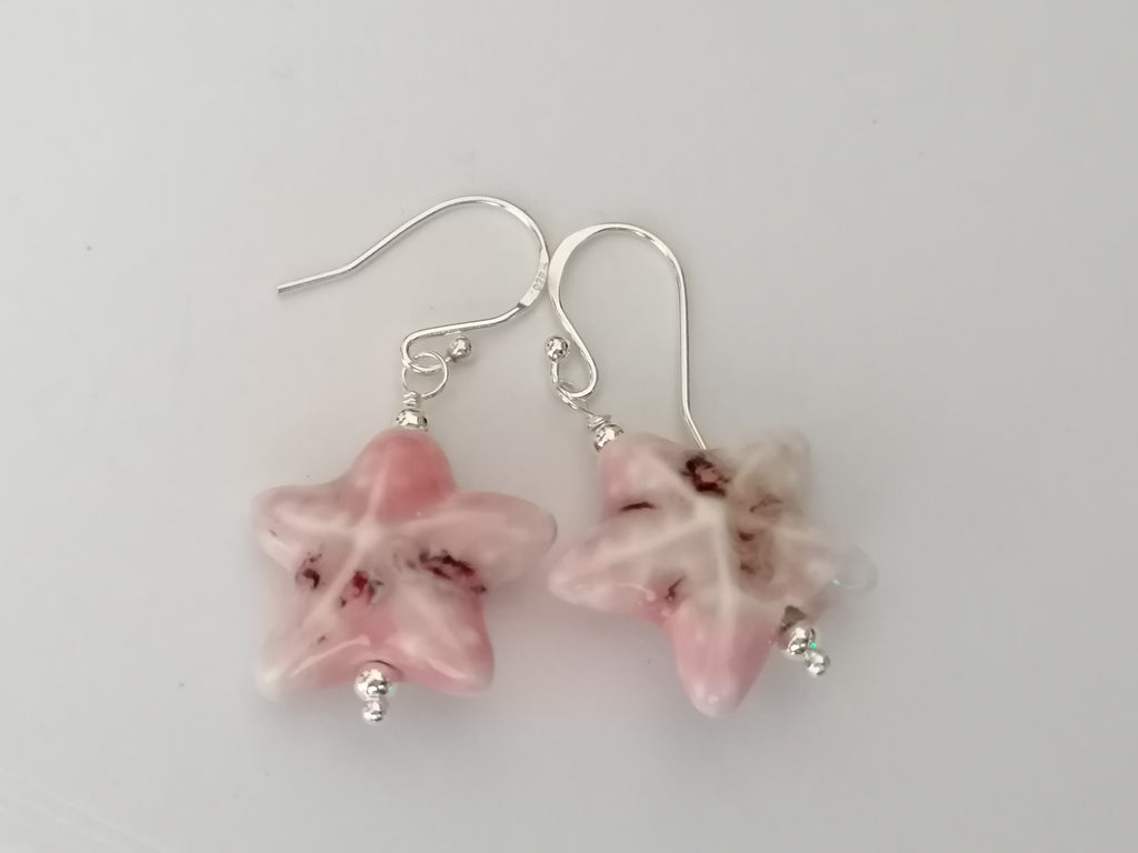 925 Sterling Silver Pink Ceramic Starfish Drop Earrings