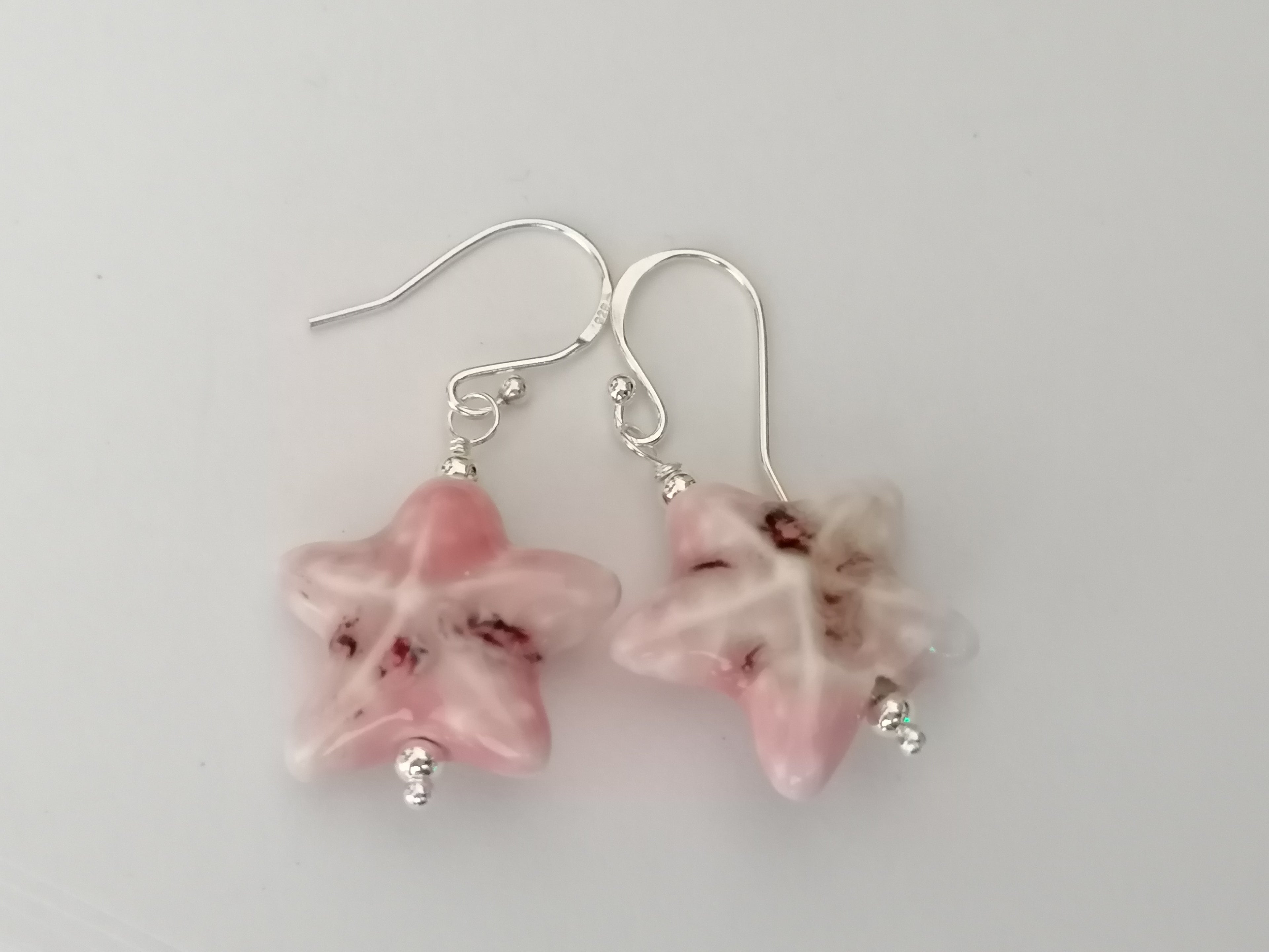 925 Sterling Silver Pink Ceramic Starfish Drop Earrings