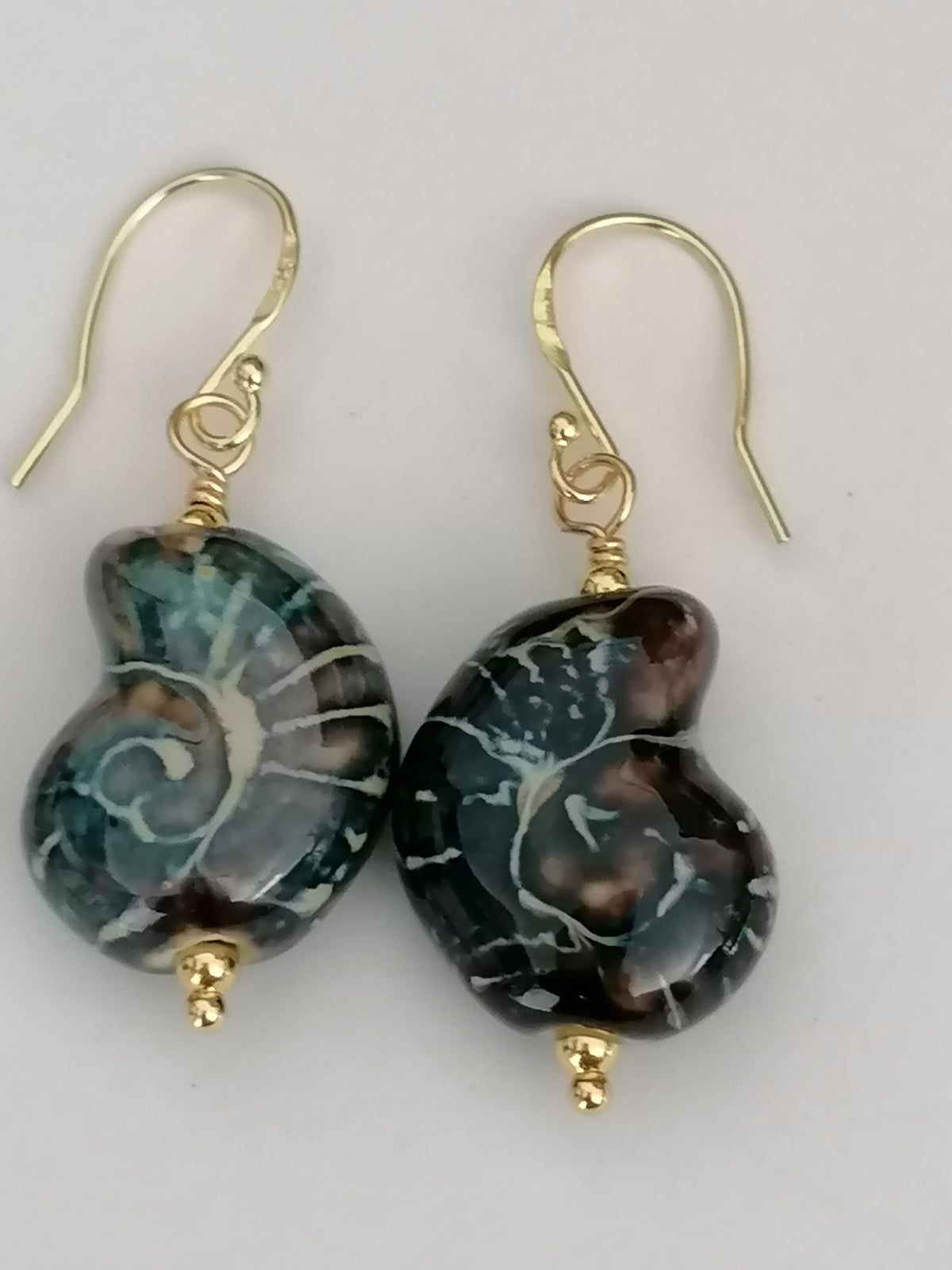 24ct Gold Vermeil 925 Sterling Silver Ceramic Nautilus Shell Drop Earrings