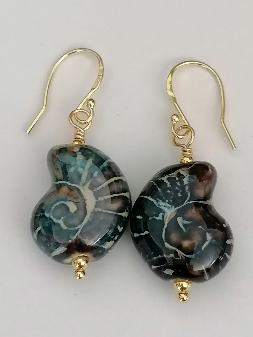 24ct Gold Vermeil 925 Sterling Silver Ceramic Nautilus Shell Drop Earrings