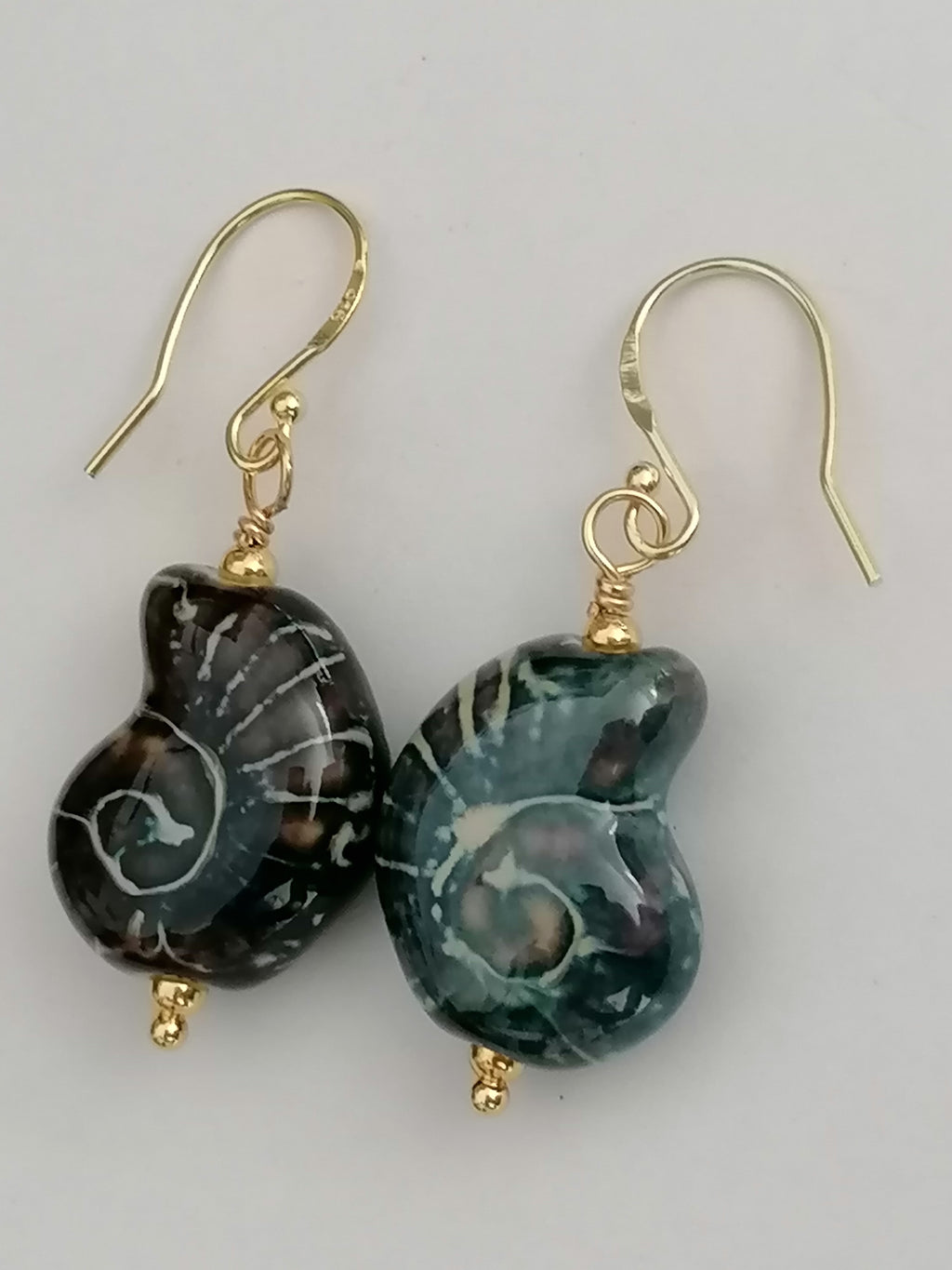 24ct Gold Vermeil 925 Sterling Silver Ceramic Nautilus Shell Drop Earrings