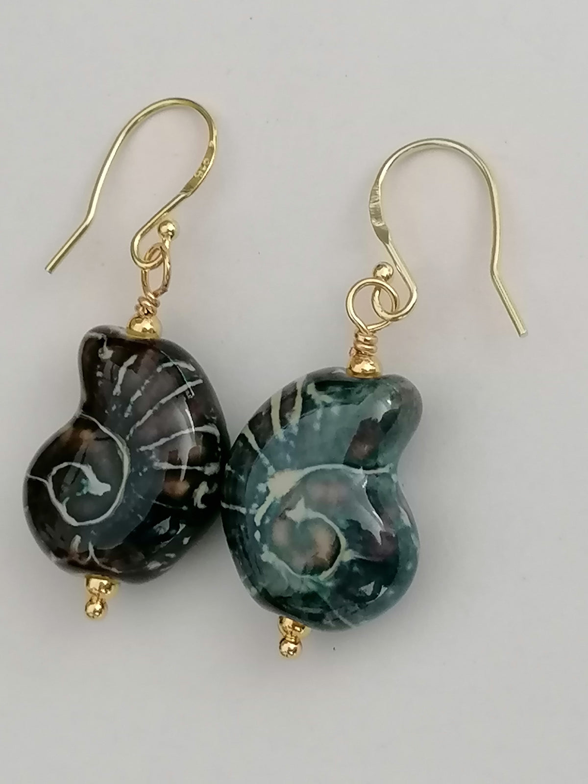 24ct Gold Vermeil 925 Sterling Silver Ceramic Nautilus Shell Drop Earrings