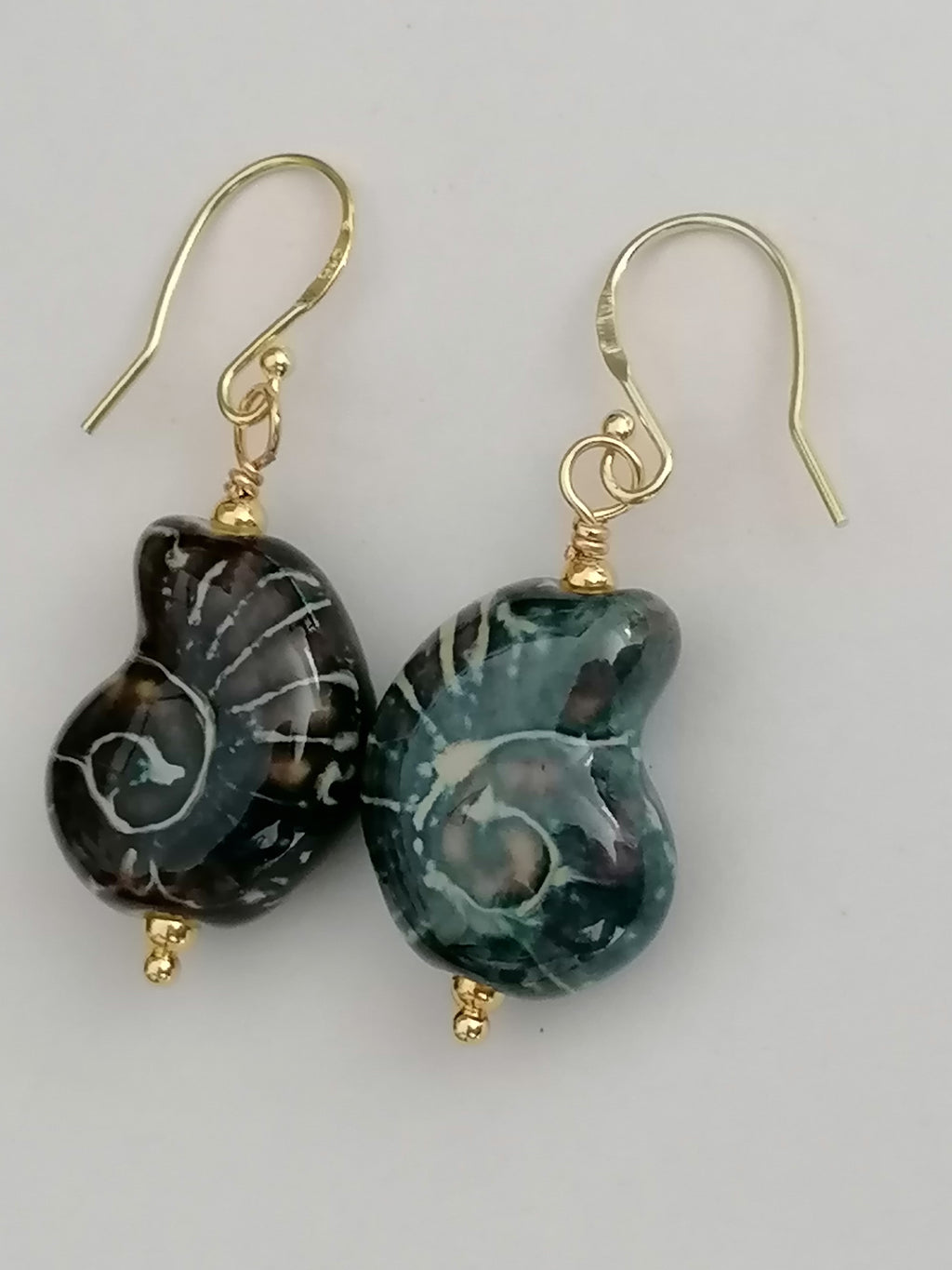 24ct Gold Vermeil 925 Sterling Silver Ceramic Nautilus Shell Drop Earrings