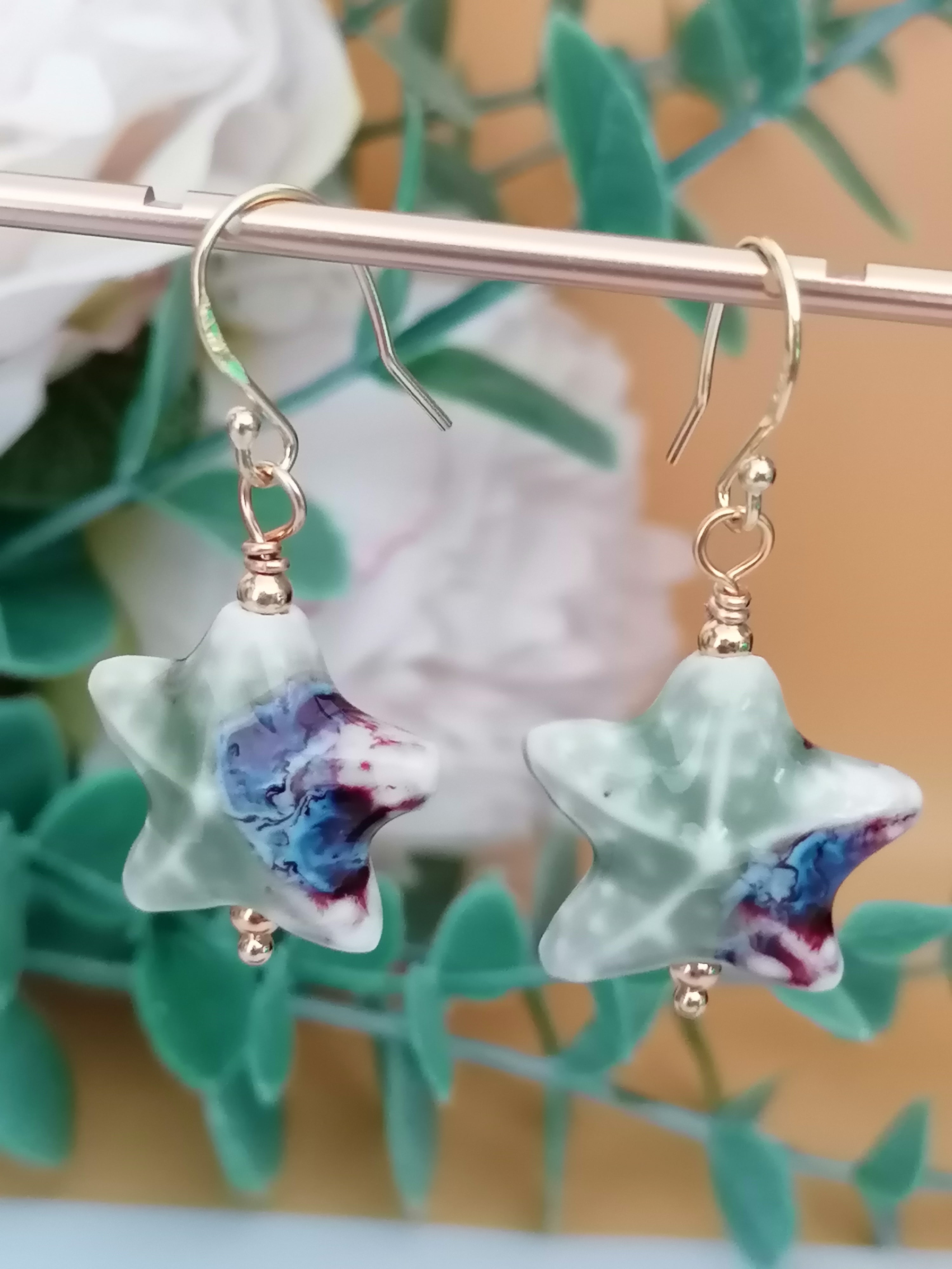 24ct Gold Vermeil 925 Sterling Silver Ceramic Starfish Drop Earrings
