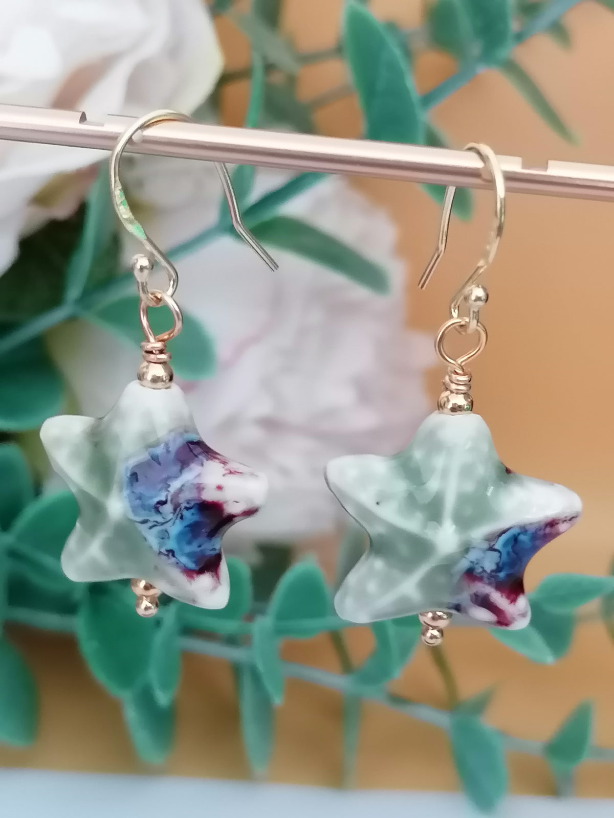 24ct Gold Vermeil 925 Sterling Silver Ceramic Starfish Drop Earrings