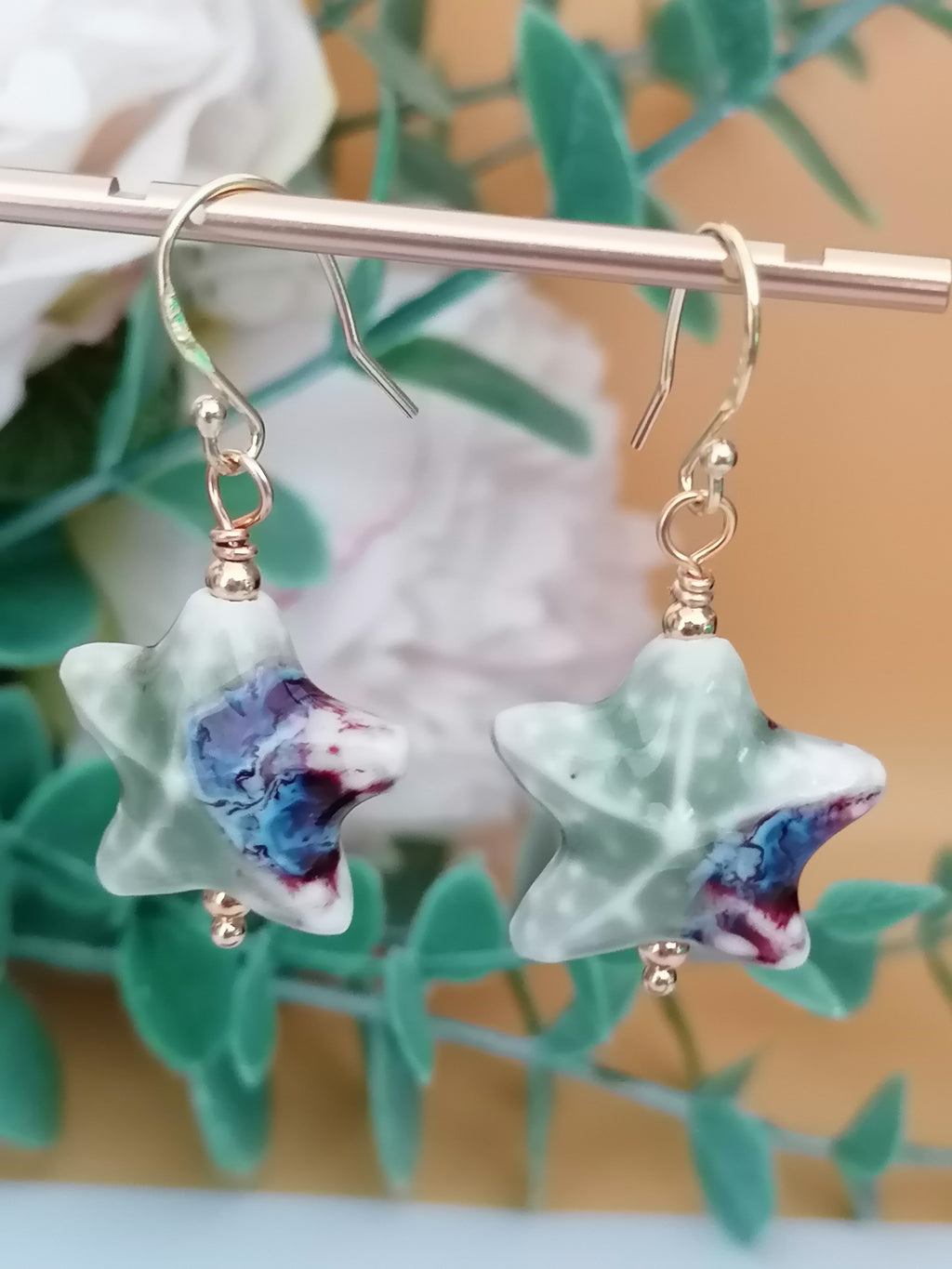 24ct Gold Vermeil 925 Sterling Silver Ceramic Starfish Drop Earrings