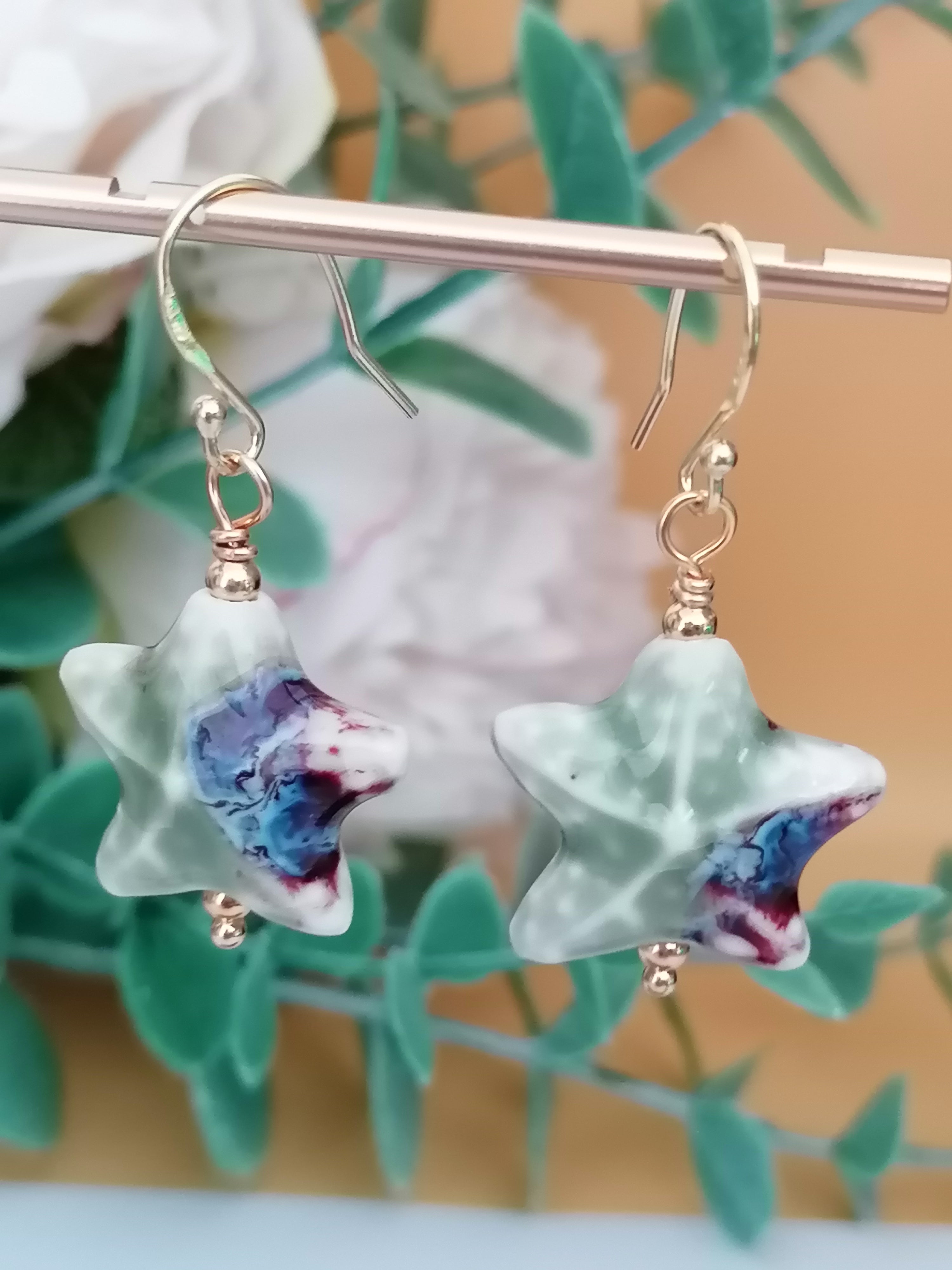 24ct Gold Vermeil 925 Sterling Silver Ceramic Starfish Drop Earrings