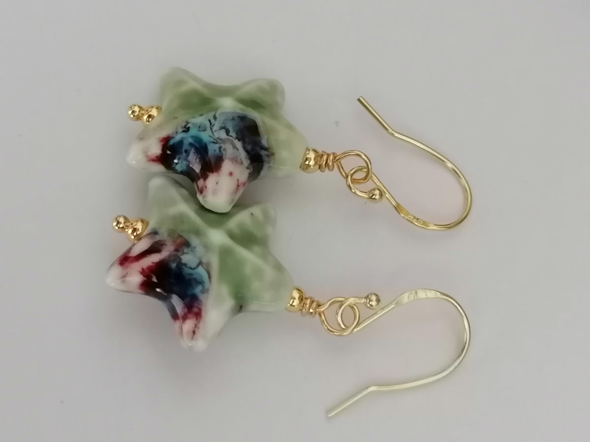 24ct Gold Vermeil 925 Sterling Silver Ceramic Starfish Drop Earrings