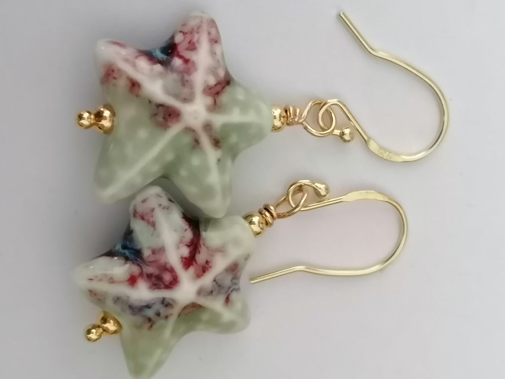 24ct Gold Vermeil 925 Sterling Silver Ceramic Starfish Drop Earrings