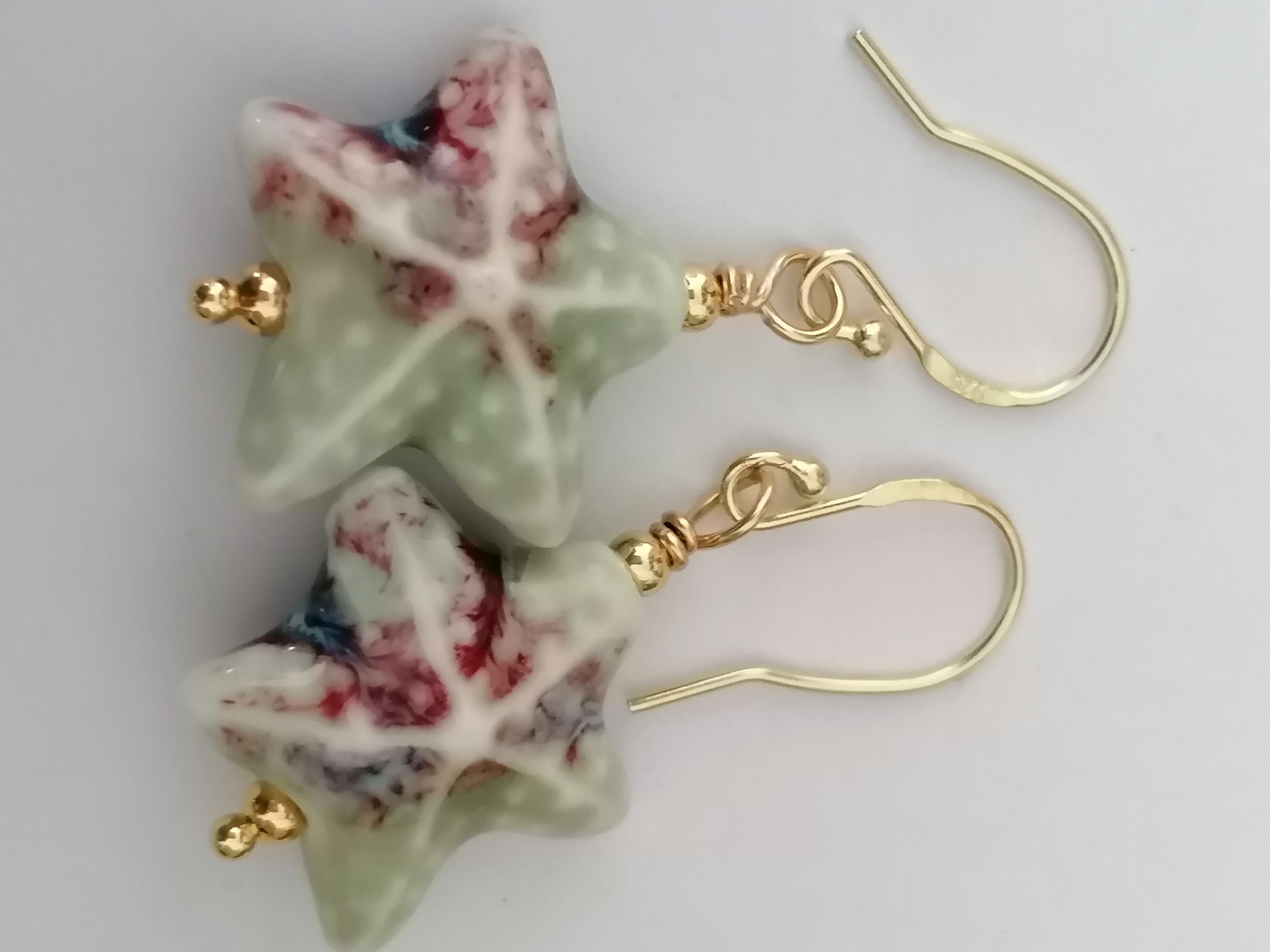 24ct Gold Vermeil 925 Sterling Silver Ceramic Starfish Drop Earrings