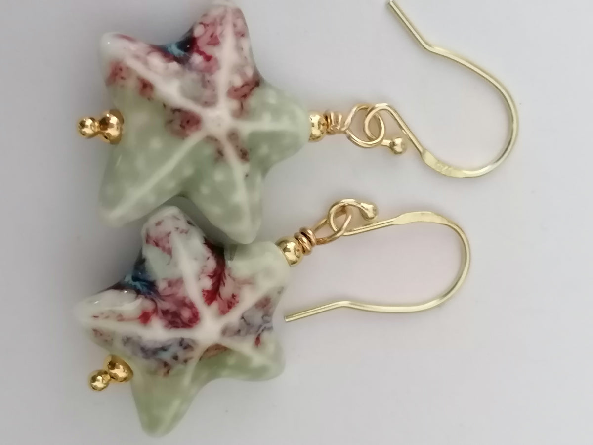 24ct Gold Vermeil 925 Sterling Silver Ceramic Starfish Drop Earrings