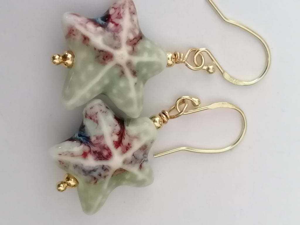 24ct Gold Vermeil 925 Sterling Silver Ceramic Starfish Drop Earrings