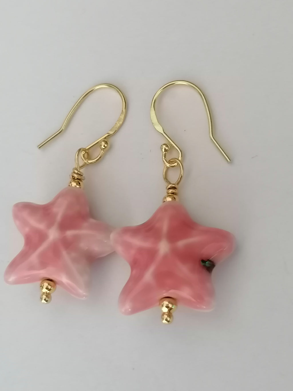 24ct Gold Vermeil 925 Sterling Silver Pink Ceramic Starfish Drop Earrings