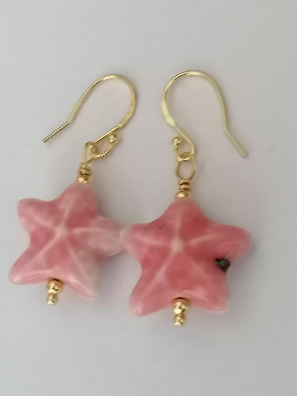 24ct Gold Vermeil 925 Sterling Silver Pink Ceramic Starfish Drop Earrings
