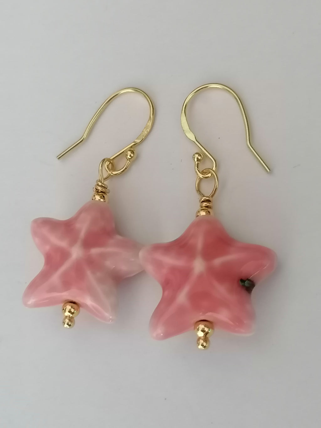24ct Gold Vermeil 925 Sterling Silver Pink Ceramic Starfish Drop Earrings