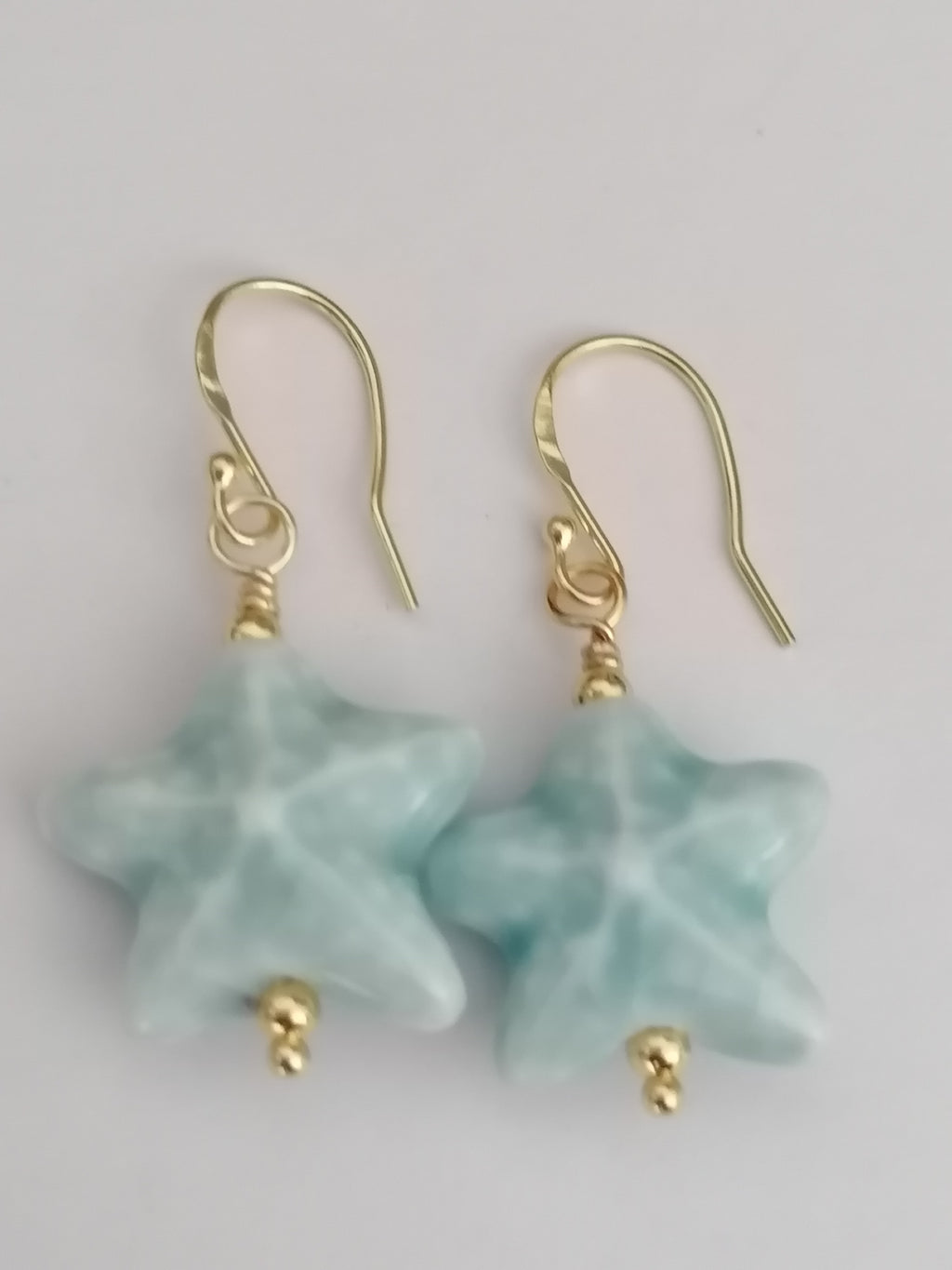 24ct Gold Vermeil 925 Sterling Silver Light Blue Ceramic Starfish Drop Earrings