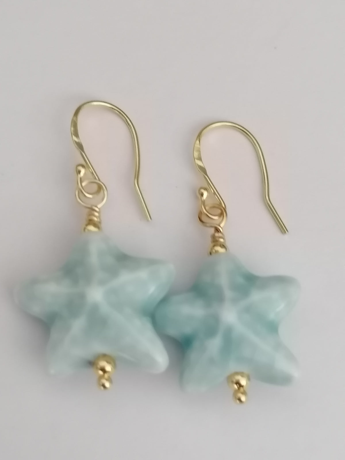 24ct Gold Vermeil 925 Sterling Silver Light Blue Ceramic Starfish Drop Earrings