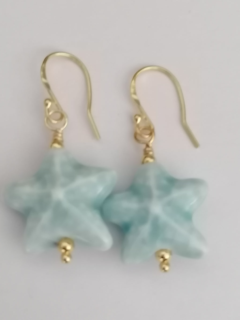 24ct Gold Vermeil 925 Sterling Silver Light Blue Ceramic Starfish Drop Earrings