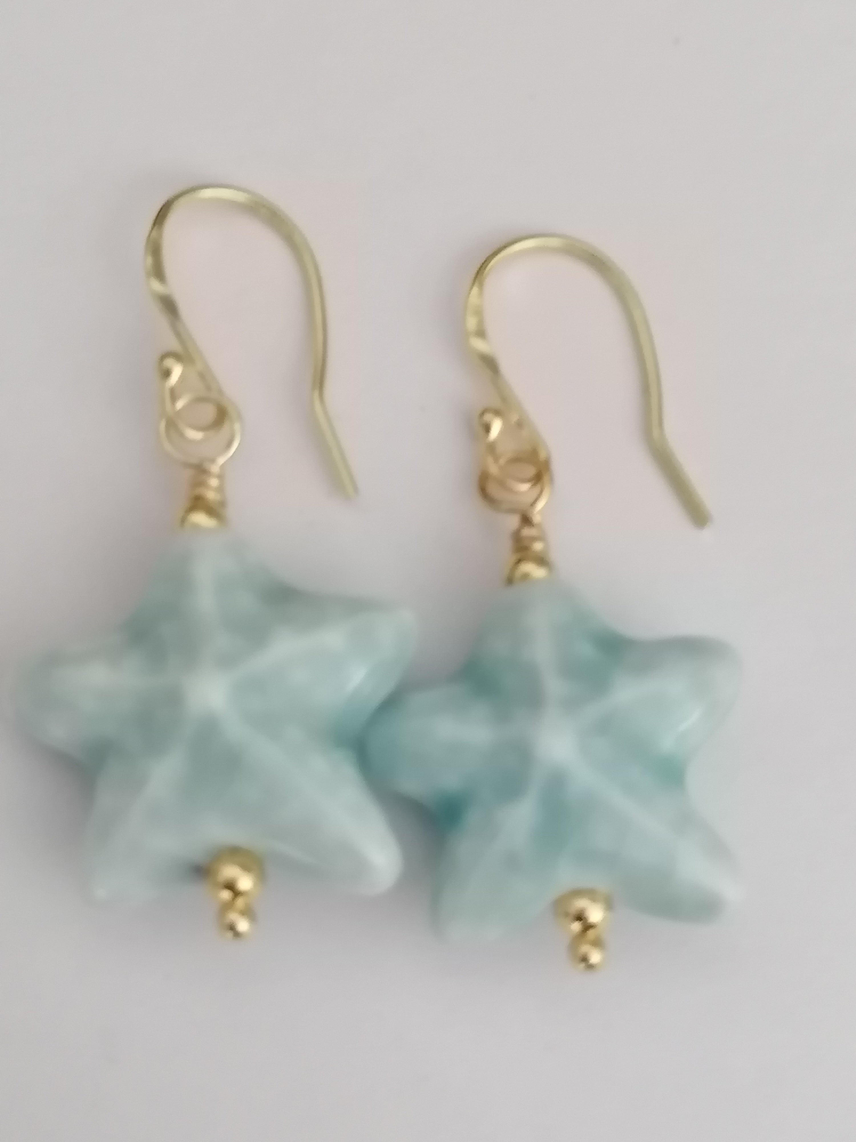 24ct Gold Vermeil 925 Sterling Silver Light Blue Ceramic Starfish Drop Earrings