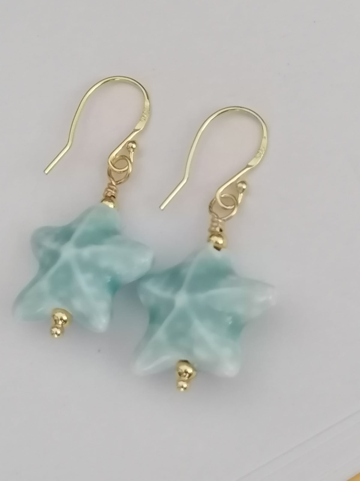 24ct Gold Vermeil 925 Sterling Silver Light Blue Ceramic Starfish Drop Earrings