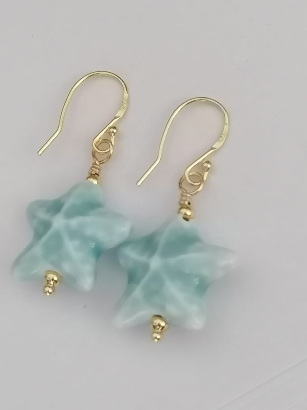 24ct Gold Vermeil 925 Sterling Silver Light Blue Ceramic Starfish Drop Earrings