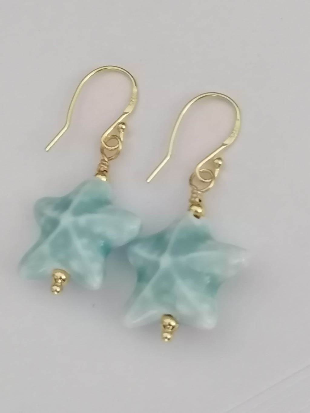 24ct Gold Vermeil 925 Sterling Silver Light Blue Ceramic Starfish Drop Earrings