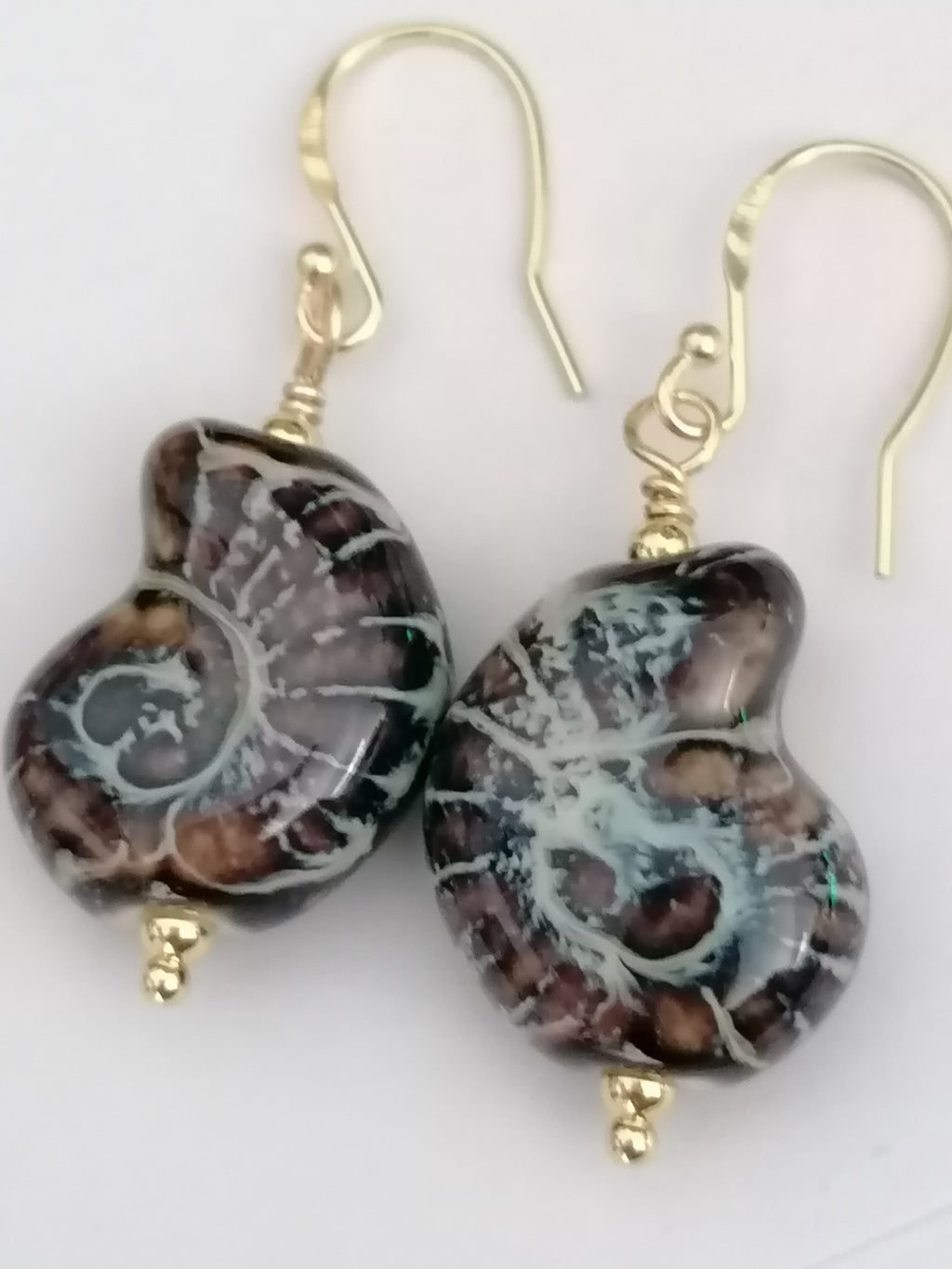 24ct Gold Vermeil 925 Sterling Silver Ceramic Nautilus Shell Drop Earrings