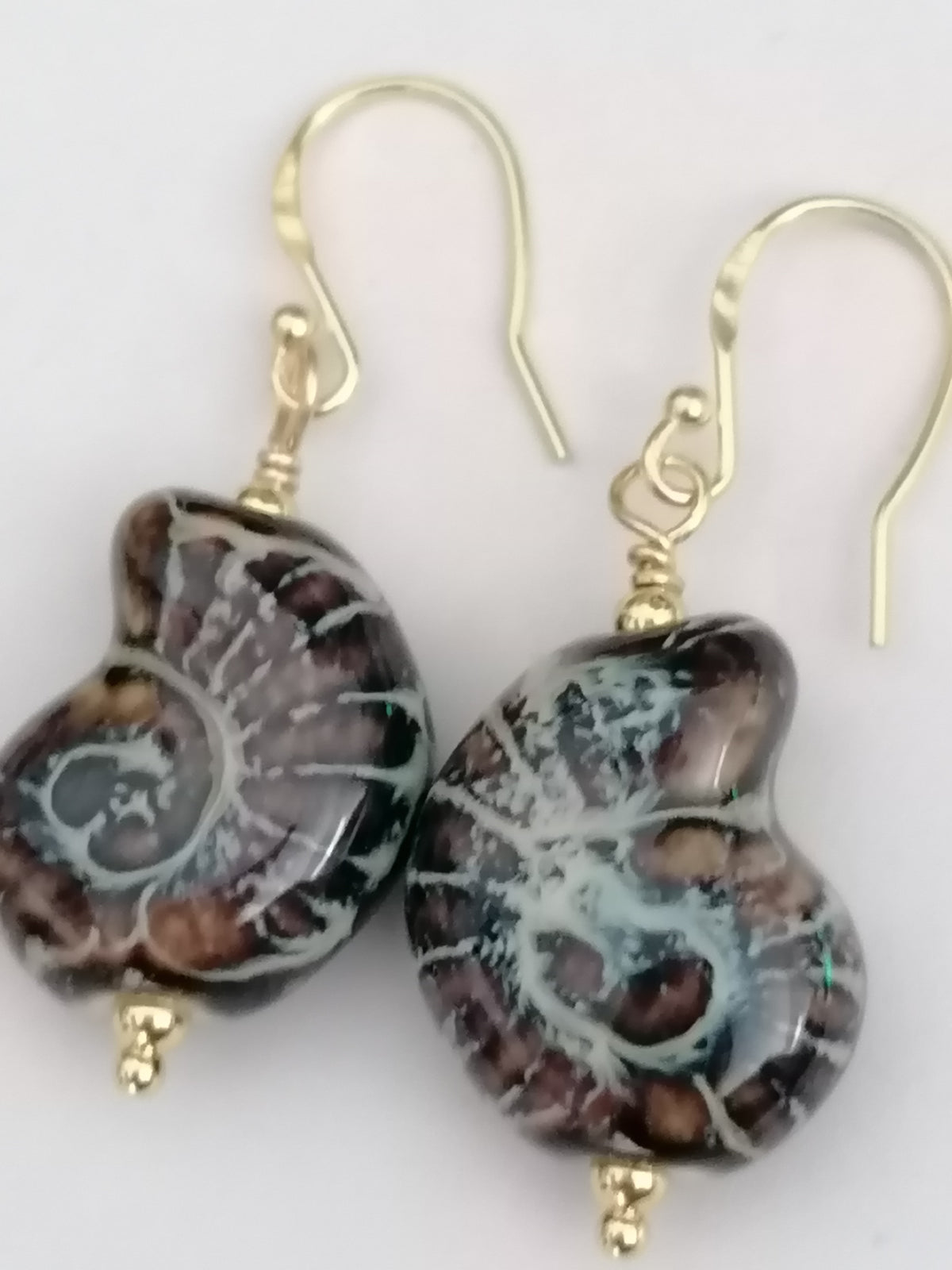 24ct Gold Vermeil 925 Sterling Silver Ceramic Nautilus Shell Drop Earrings