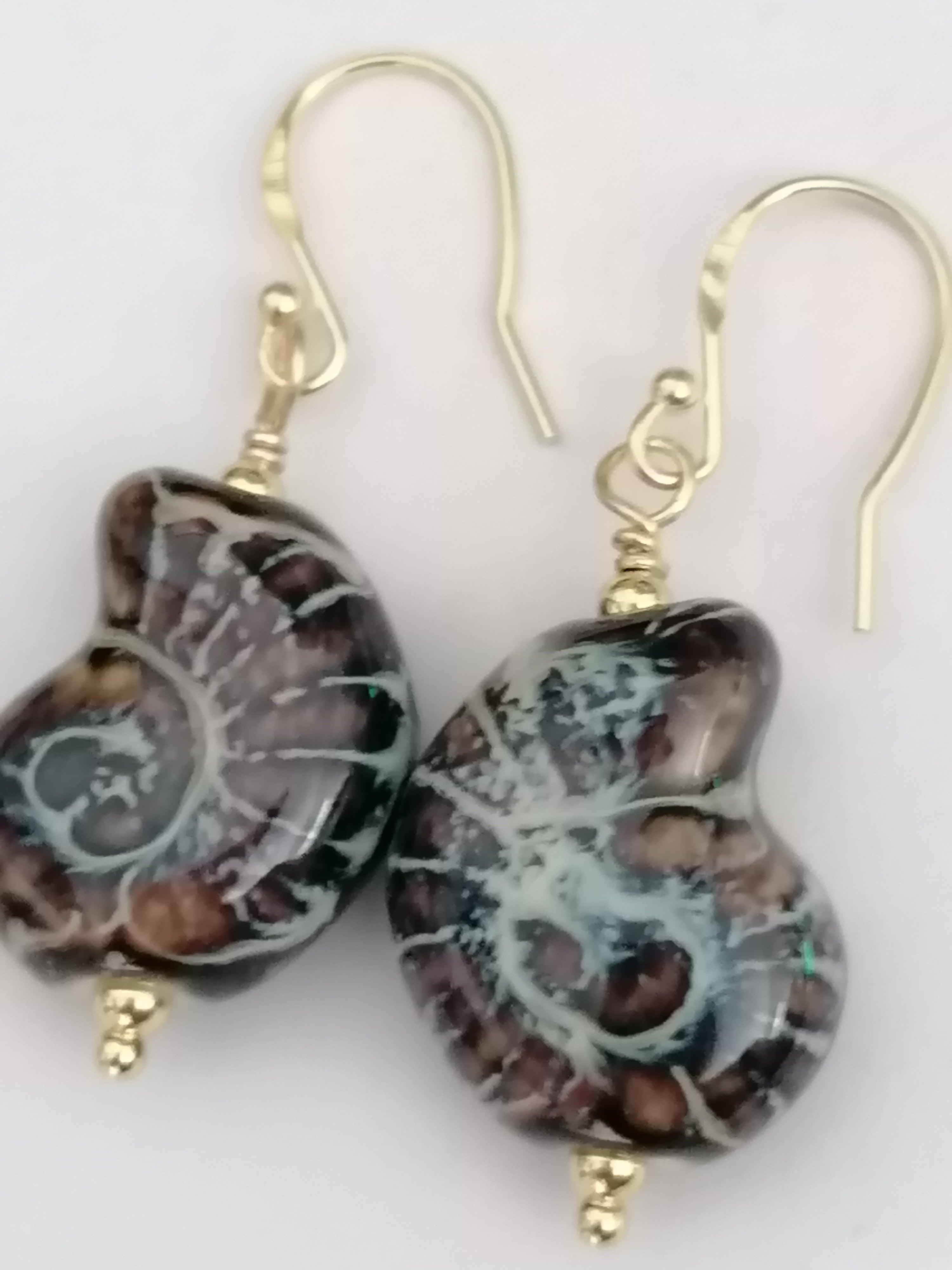 24ct Gold Vermeil 925 Sterling Silver Ceramic Nautilus Shell Drop Earrings