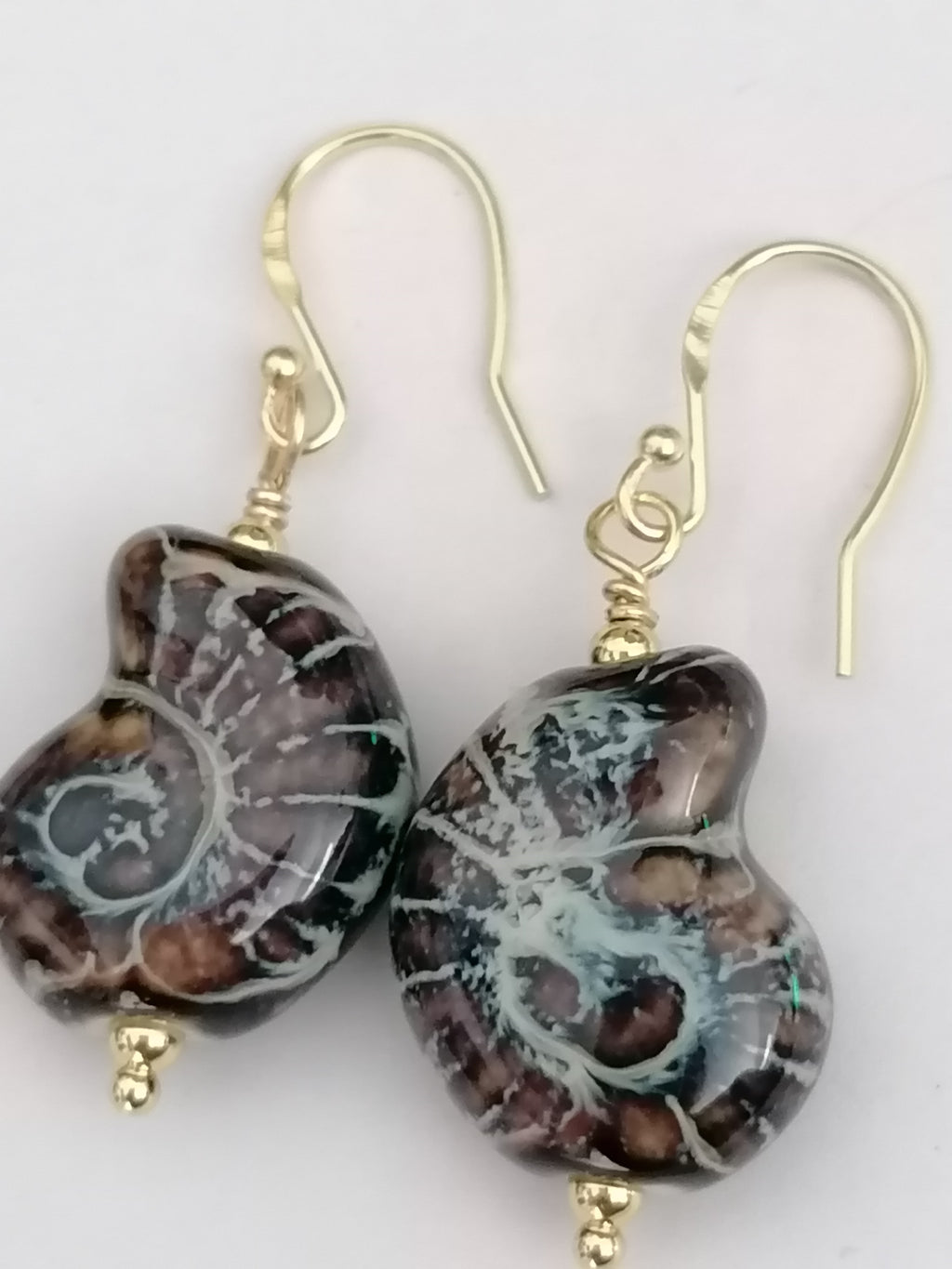 24ct Gold Vermeil 925 Sterling Silver Ceramic Nautilus Shell Drop Earrings