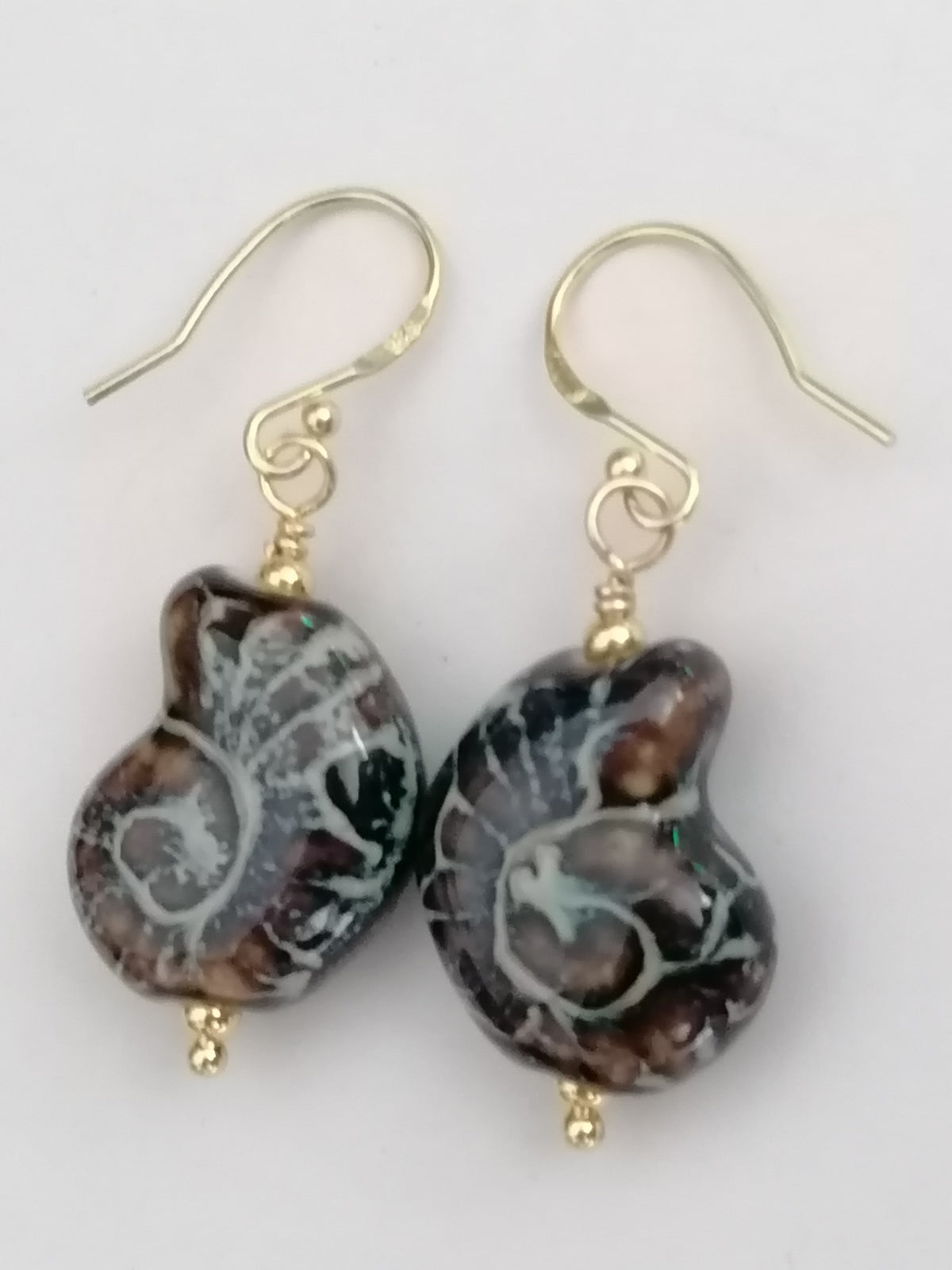 24ct Gold Vermeil 925 Sterling Silver Ceramic Nautilus Shell Drop Earrings