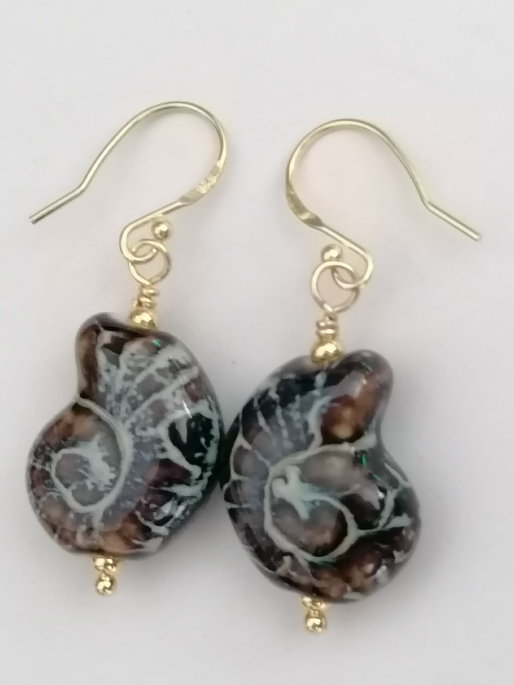 24ct Gold Vermeil 925 Sterling Silver Ceramic Nautilus Shell Drop Earrings
