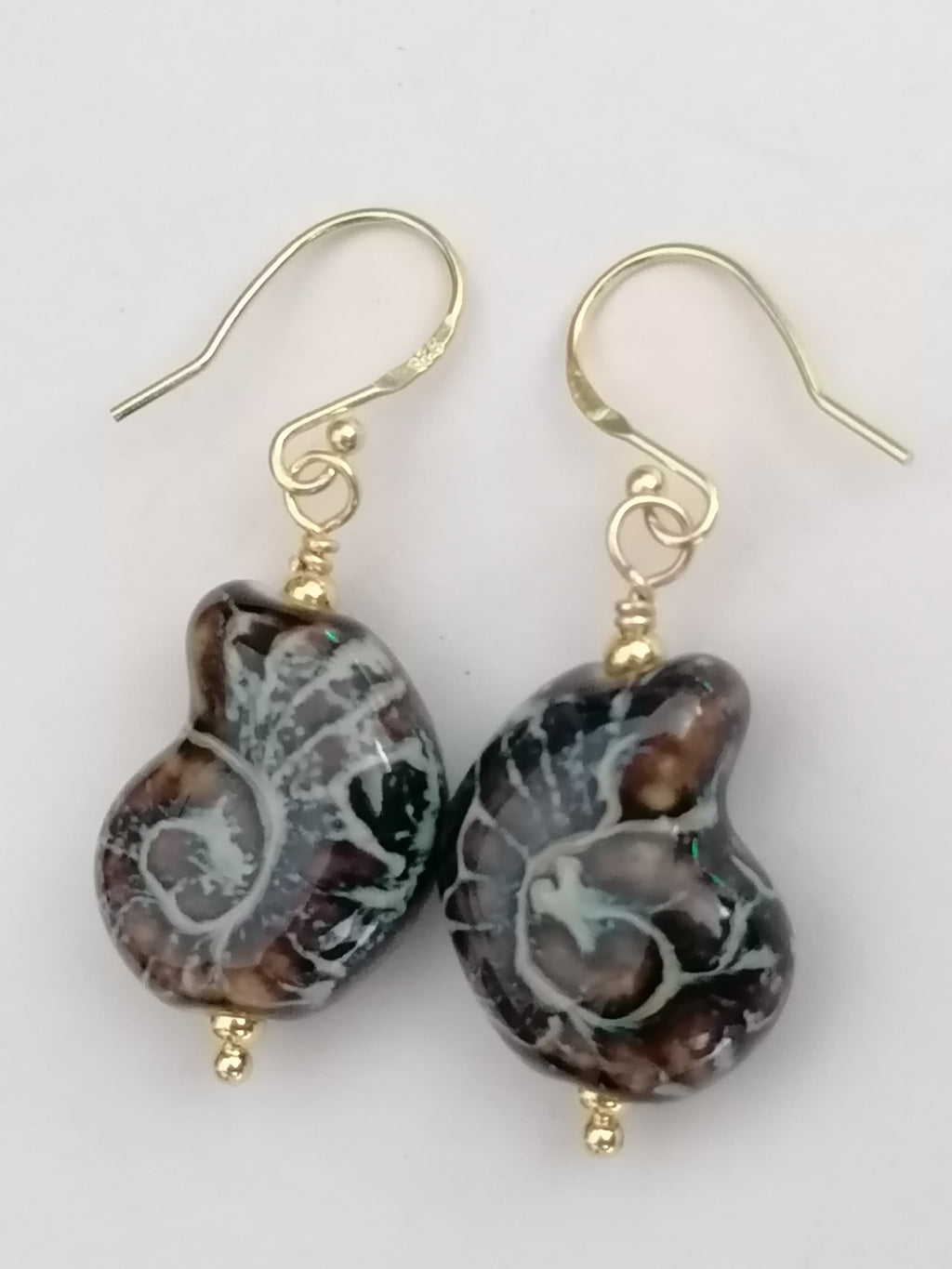 24ct Gold Vermeil 925 Sterling Silver Ceramic Nautilus Shell Drop Earrings