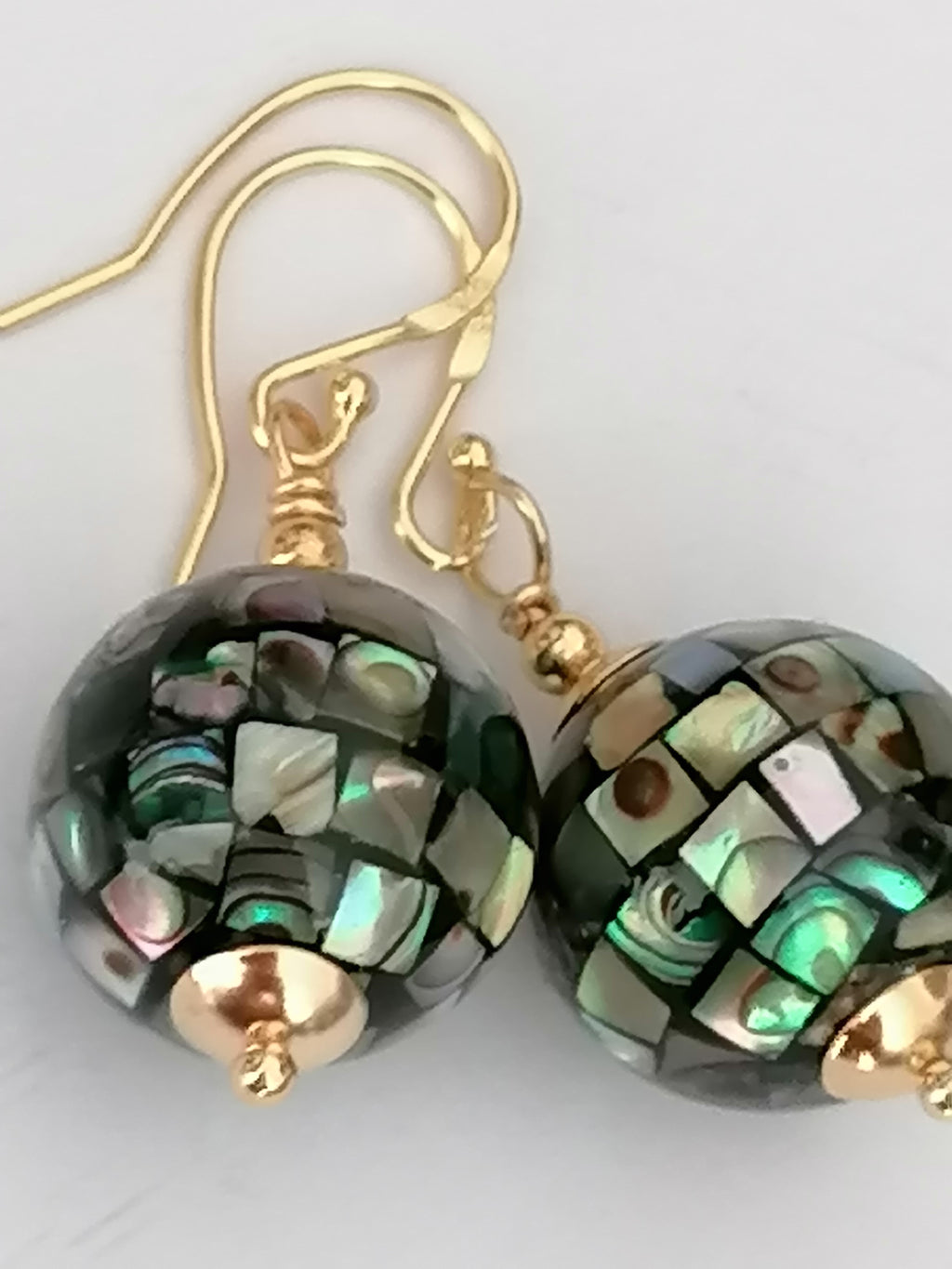Abalone Shell Mosaic Ball Drop Earrings in 24ct Gold Vermeil over 925 sterling silver