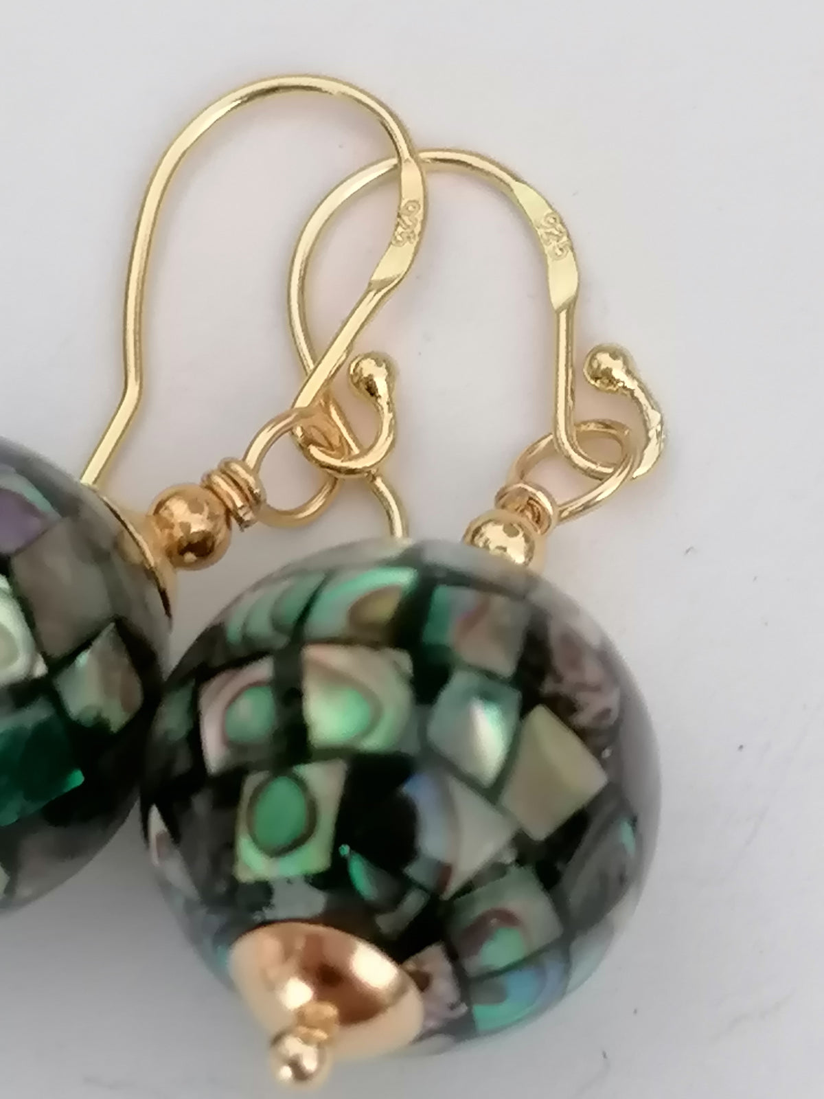 Abalone Shell Mosaic Ball Drop Earrings in 24ct Gold Vermeil over 925 sterling silver